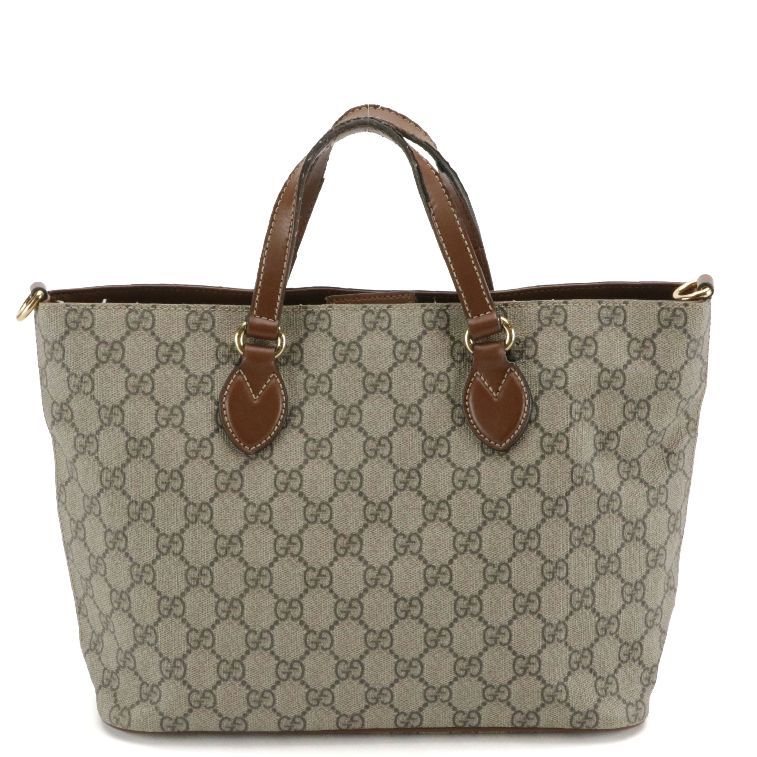 Gucci GG Supreme and Brown Leather Top Handle Tote