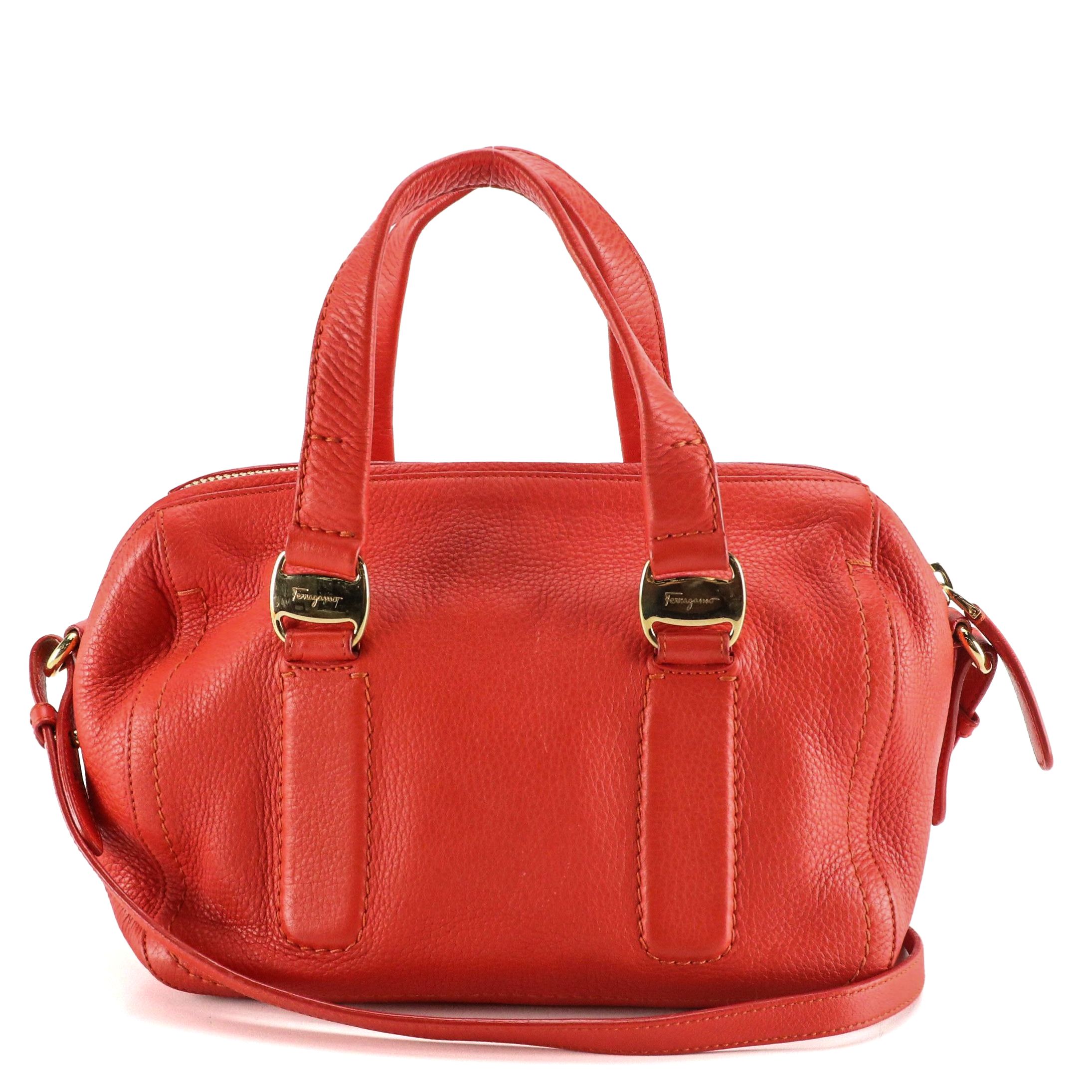 Salvatore Ferragamo Two-Way Bag in Red Grained Leather
