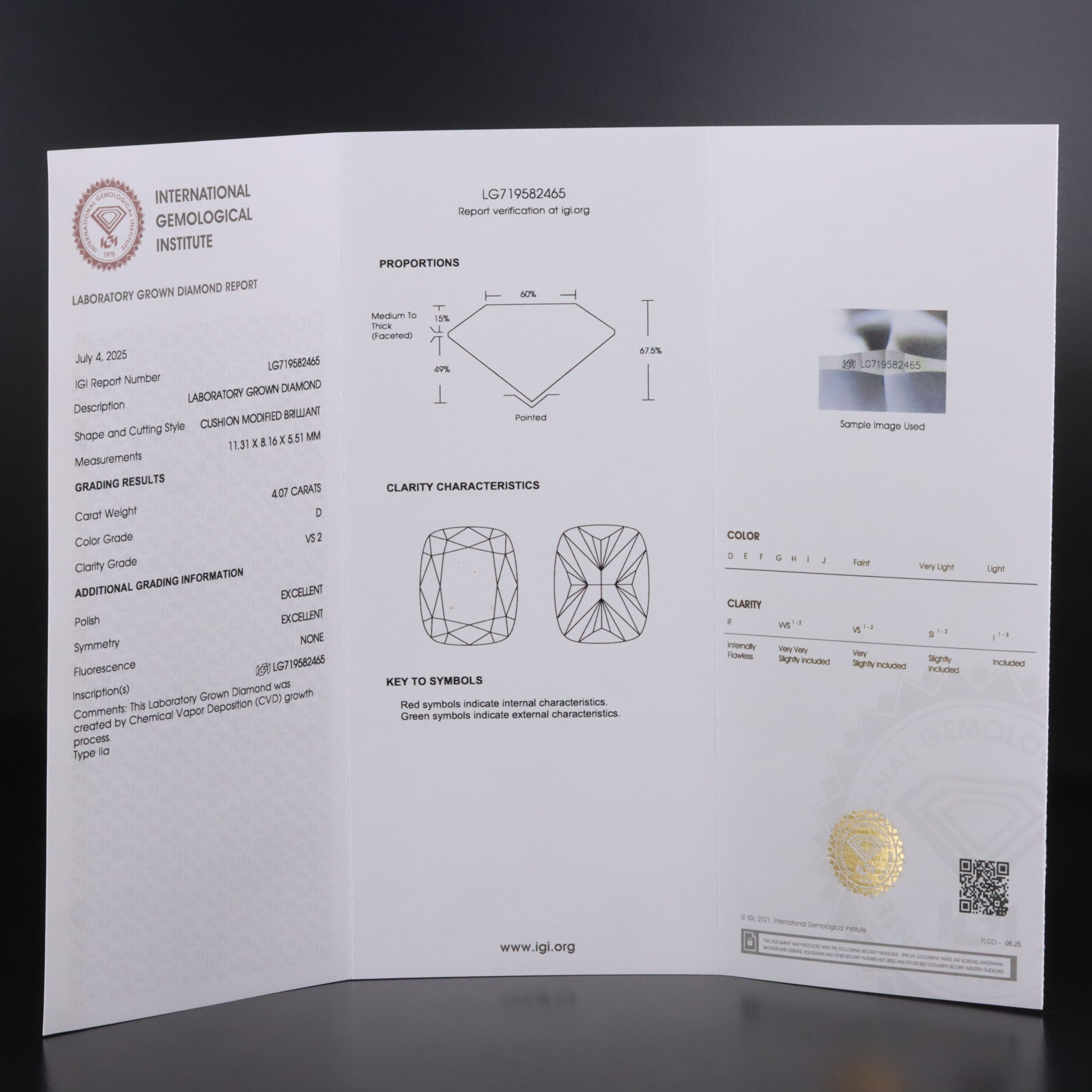 Loose 4.07 CT Lab Grown Diamond with IGI Report