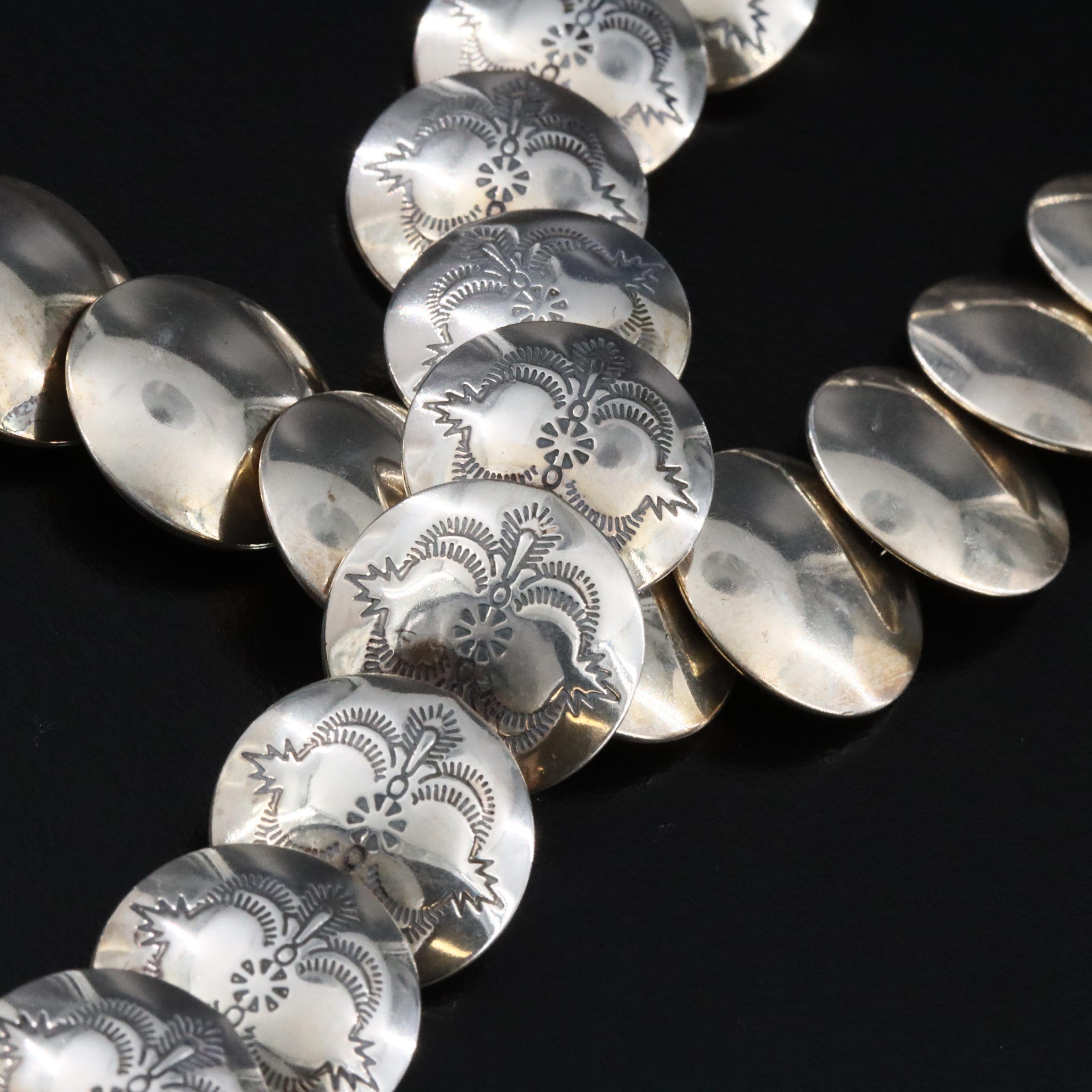 Carlisle Jewelry Sterling Pillow and Concho Stampwork Bead Necklace