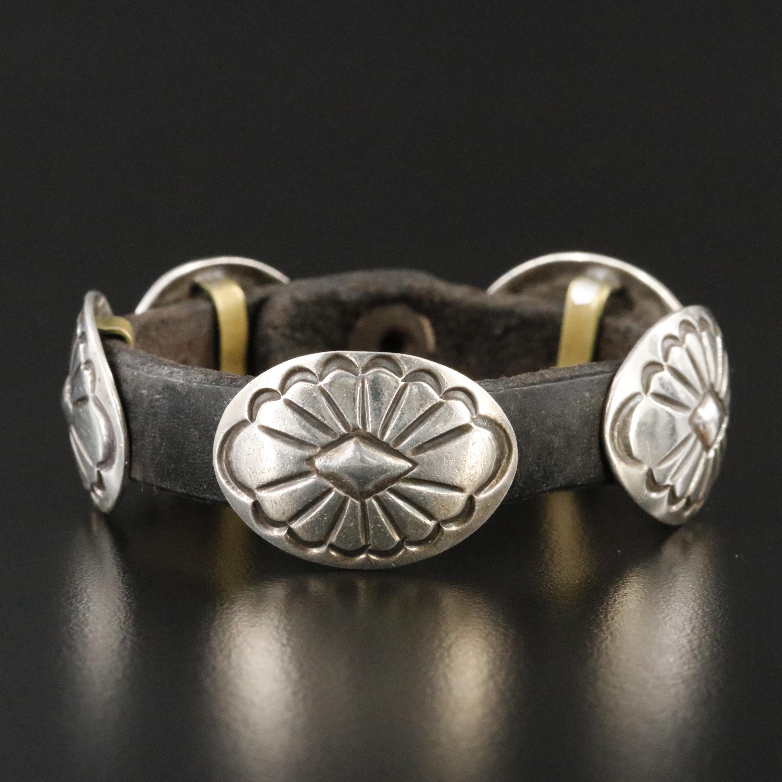 Southwestern Sterling and Leather Concho Child's Bracelet