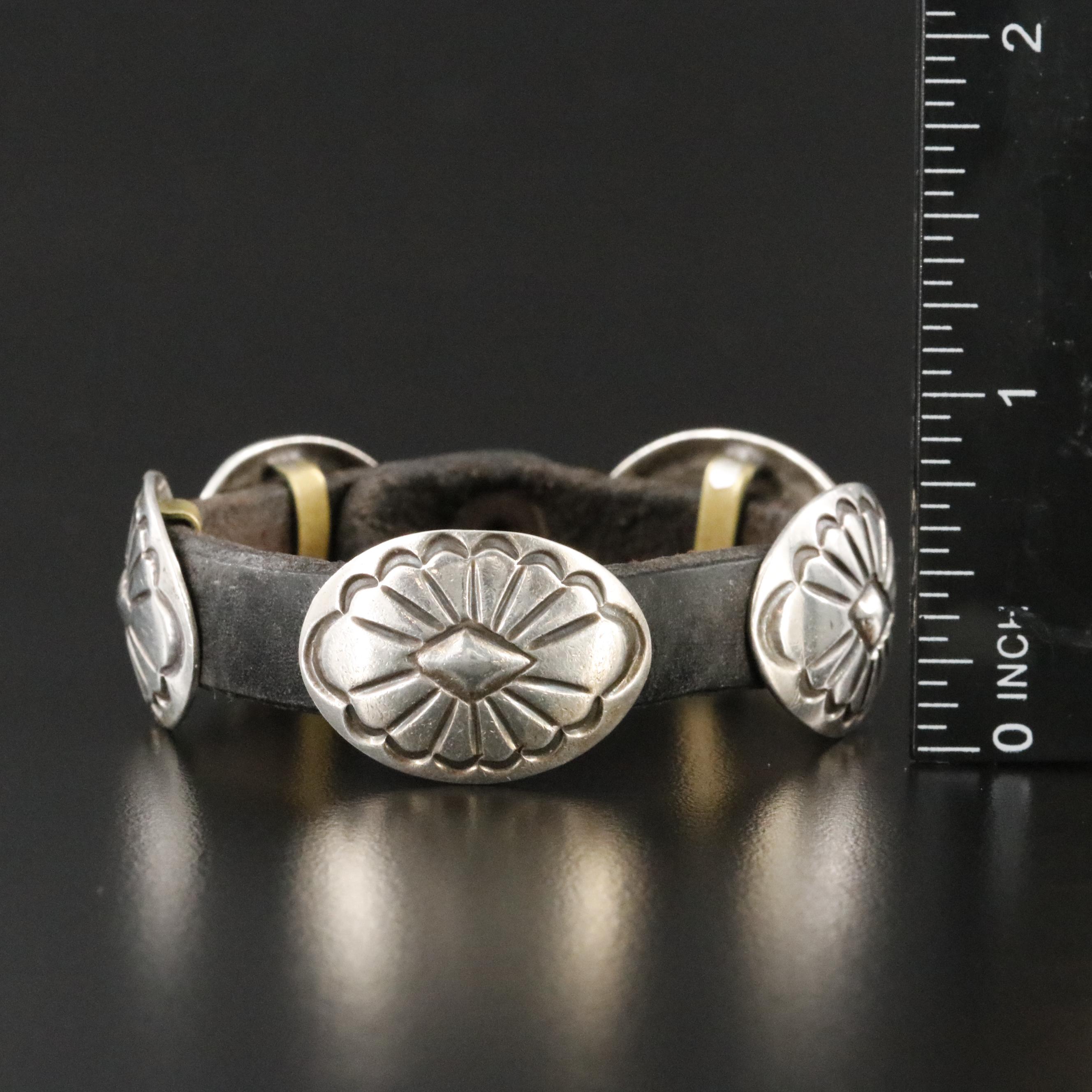 Southwestern Sterling and Leather Concho Child's Bracelet