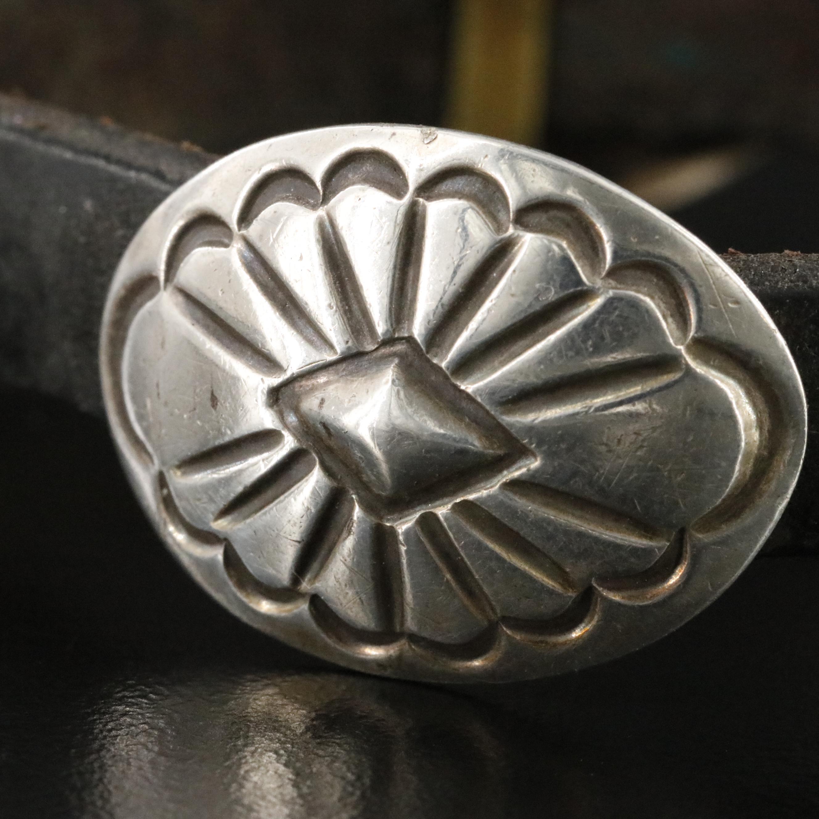 Southwestern Sterling and Leather Concho Child's Bracelet