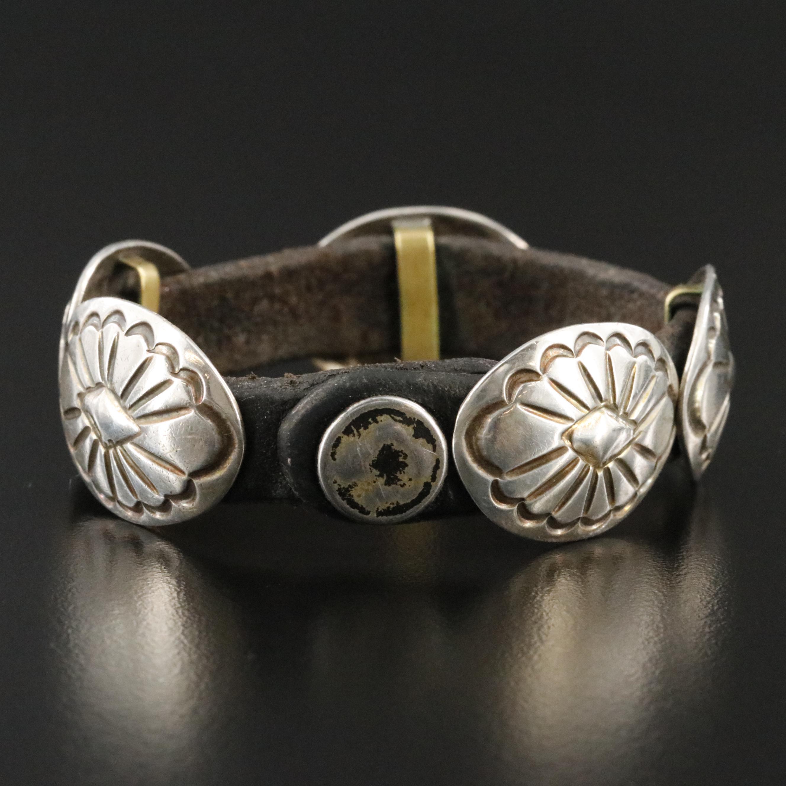 Southwestern Sterling and Leather Concho Child's Bracelet
