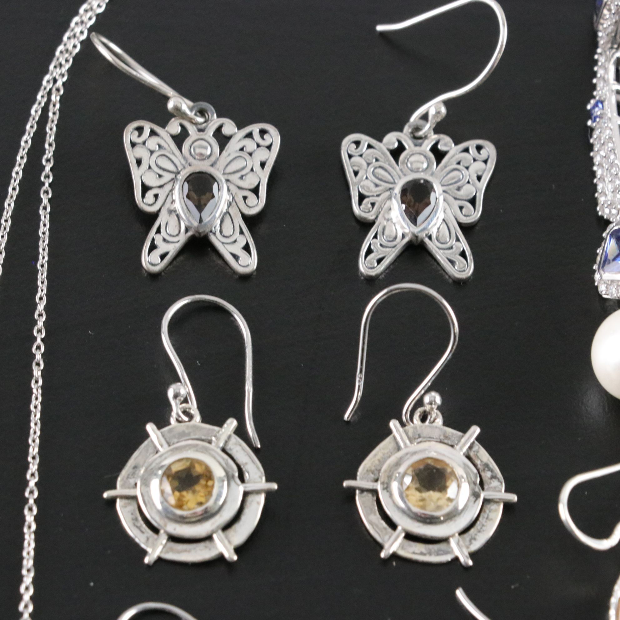 14 Assorted Sterling Silver Earrings and Necklaces