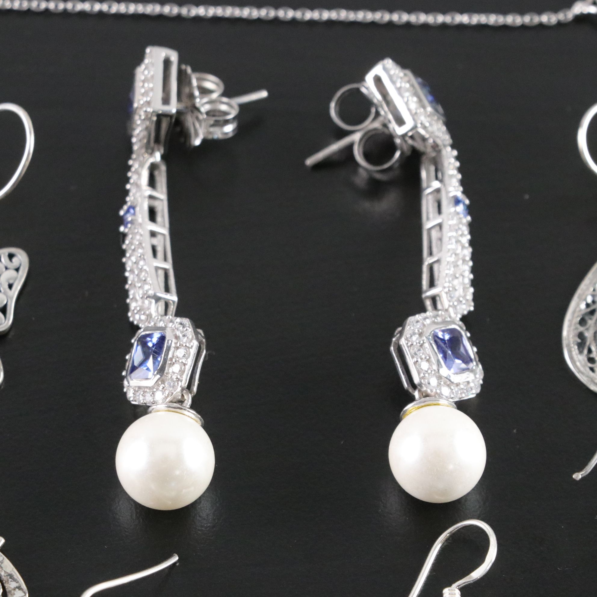 14 Assorted Sterling Silver Earrings and Necklaces