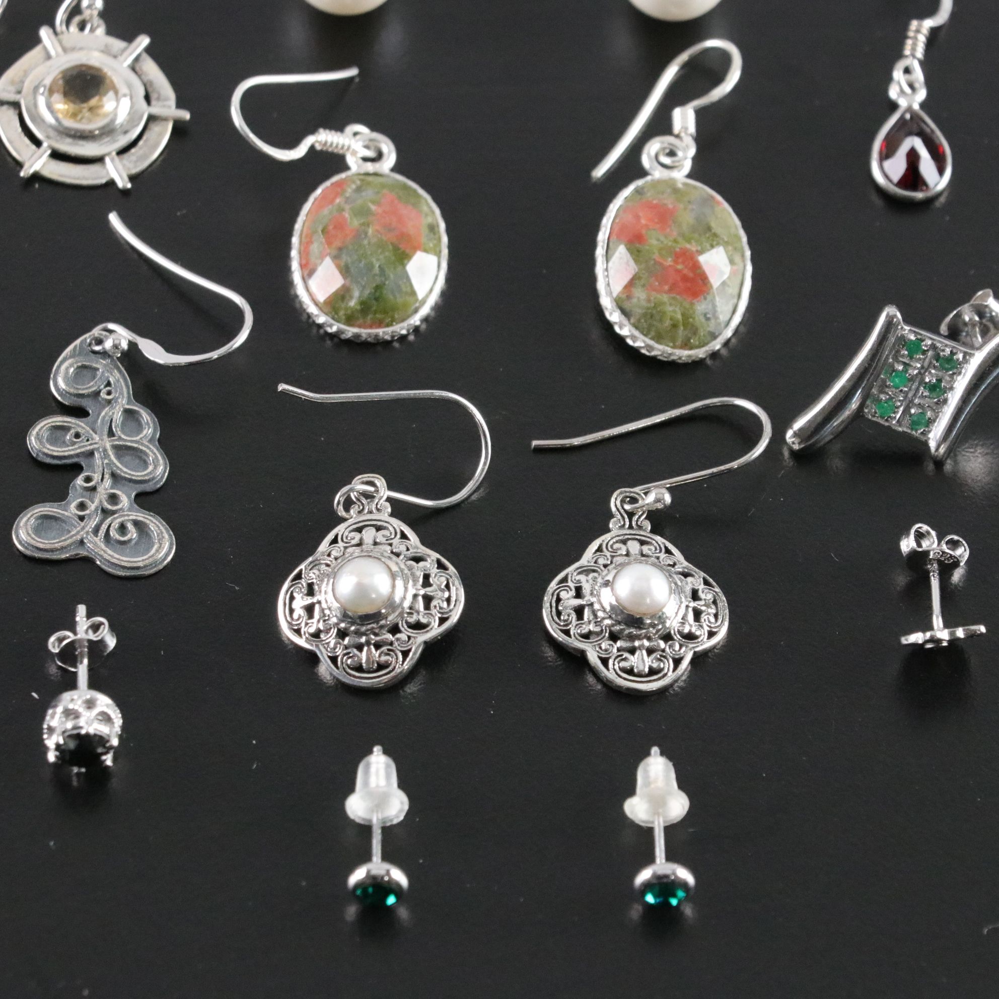 14 Assorted Sterling Silver Earrings and Necklaces