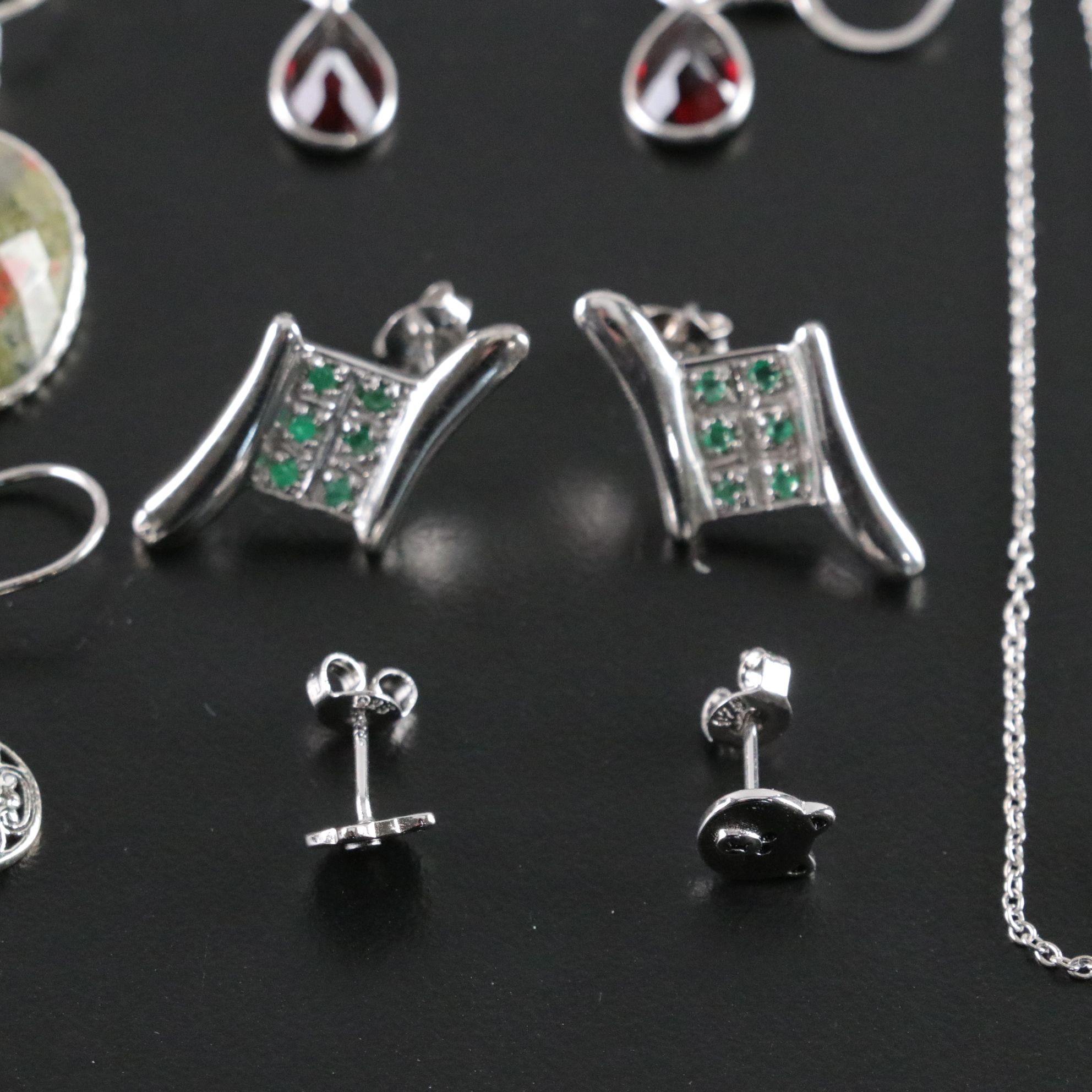 14 Assorted Sterling Silver Earrings and Necklaces