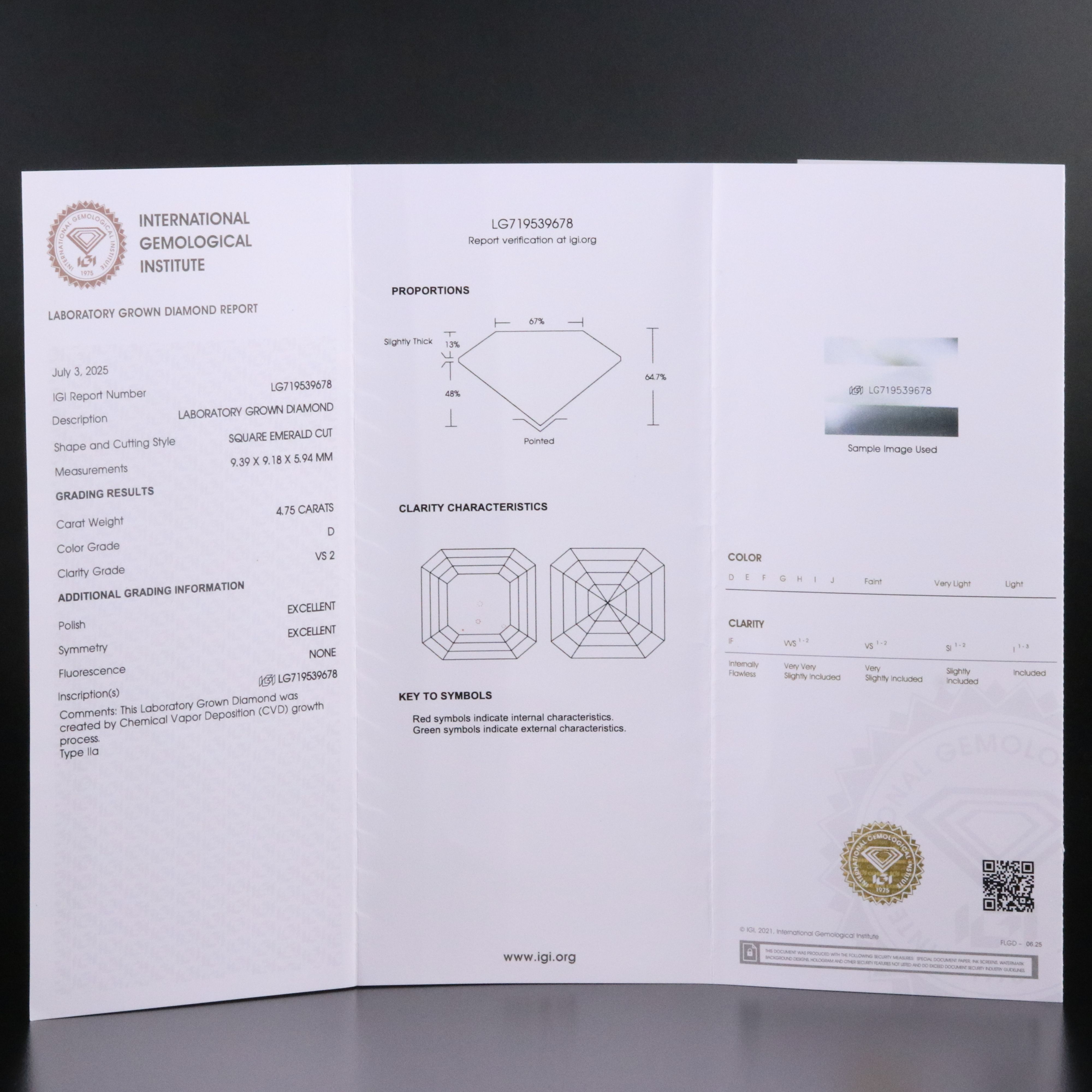 Loose 4.75 CT Lab Grown Diamond with IGI Report