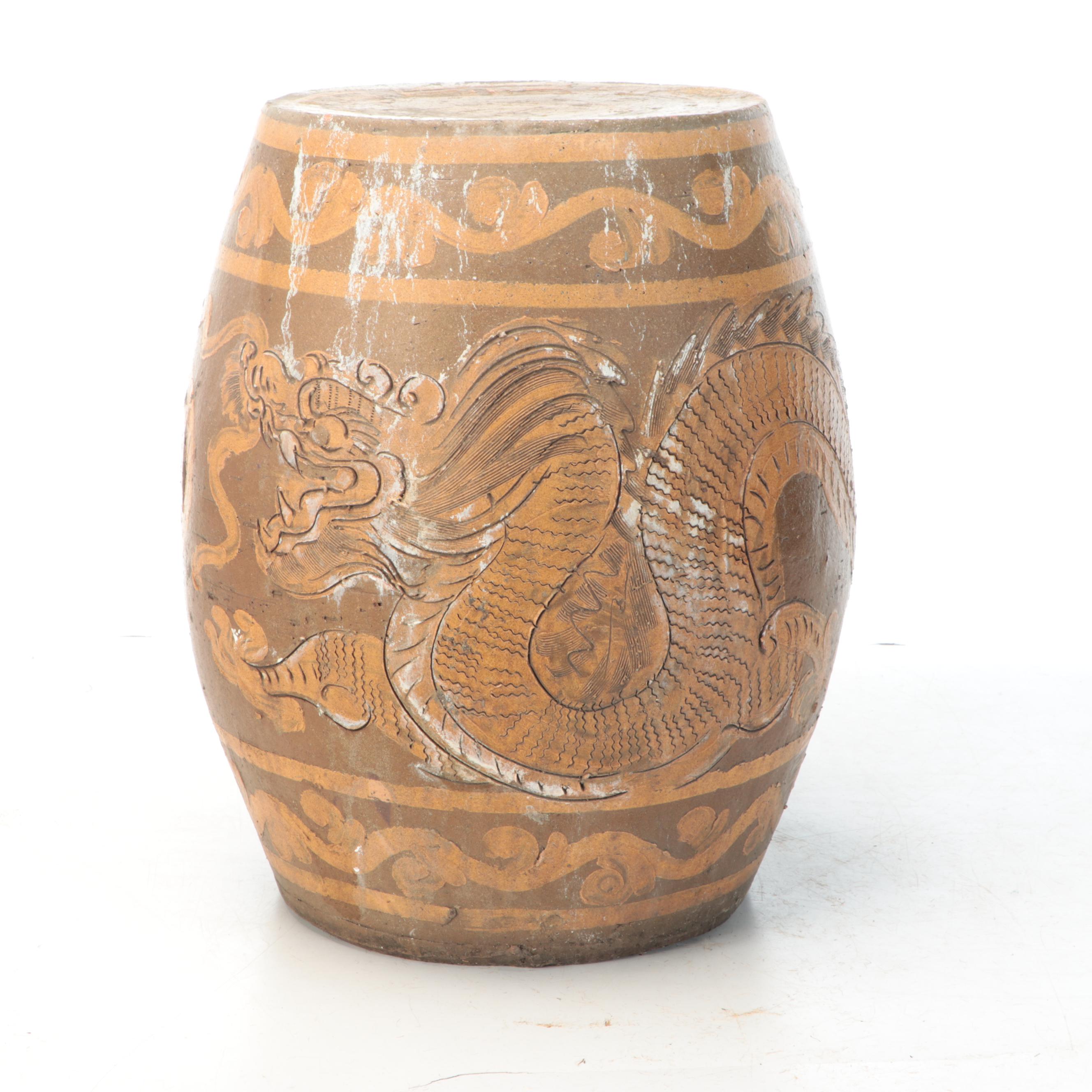 Chinese Style Dragon Stoneware Garden Stool