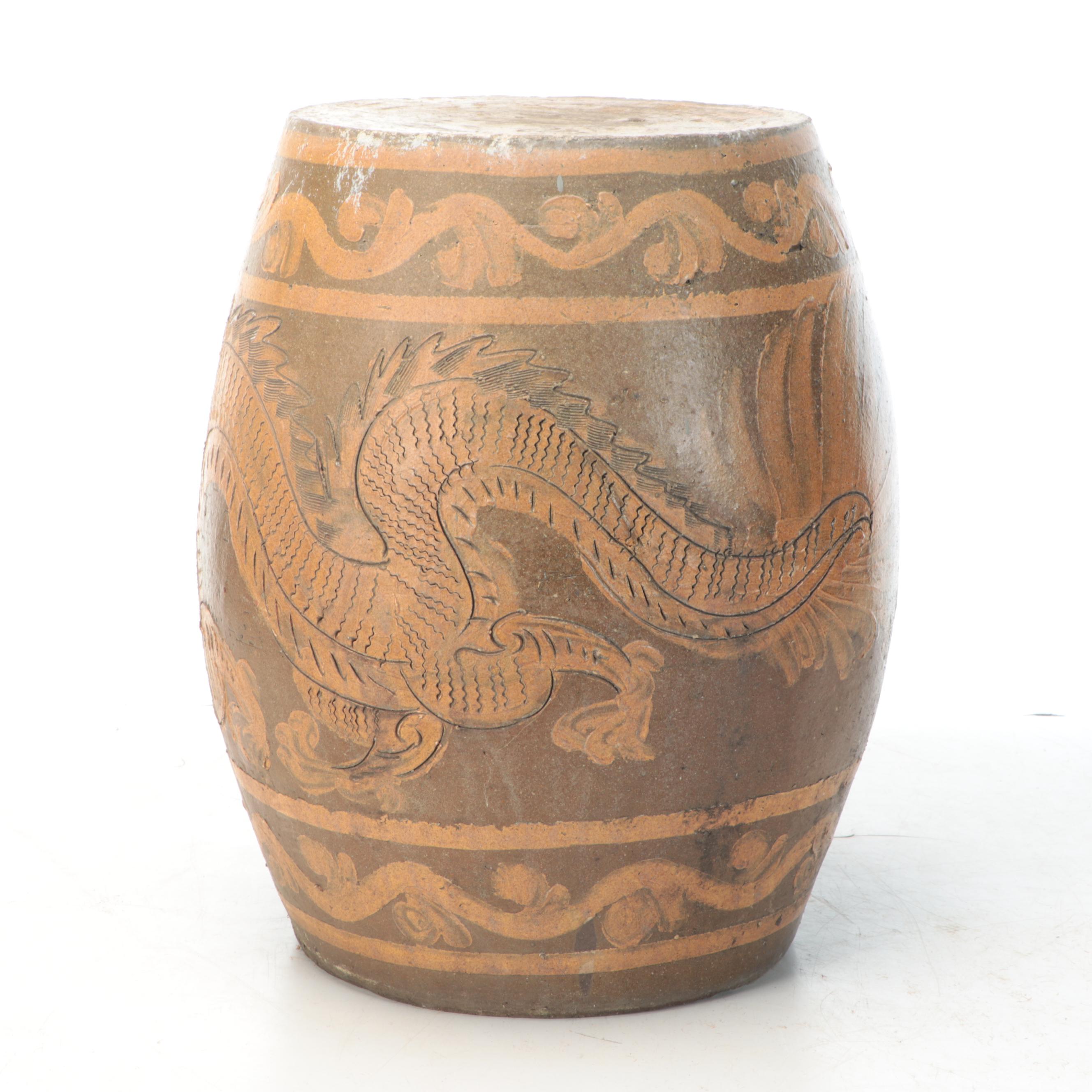 Chinese Style Dragon Stoneware Garden Stool