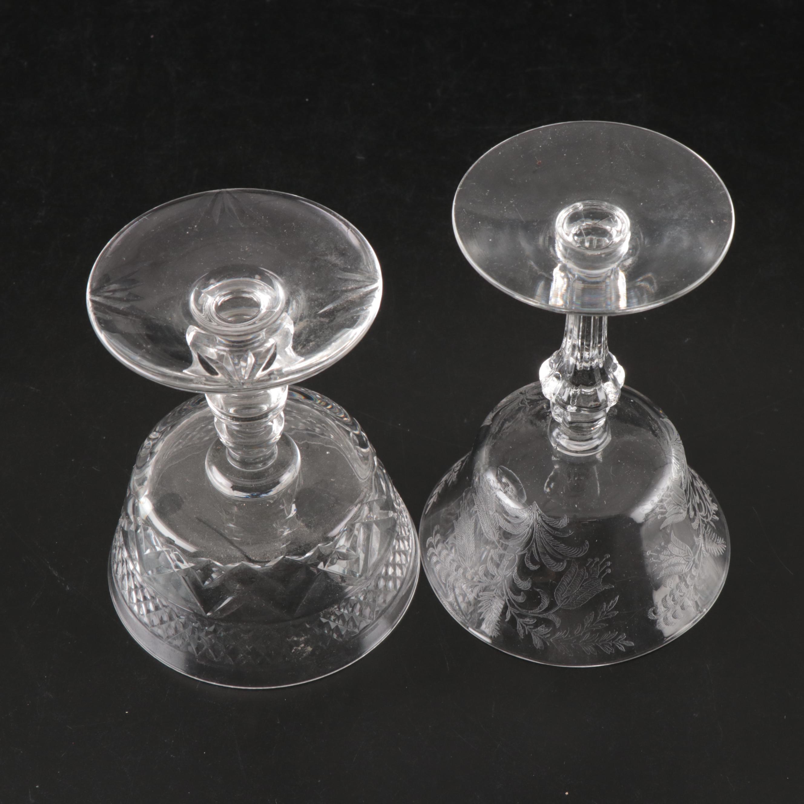 Etched Glass Coupes, Juice Glasses, Shakers, Serving Bowl, and More Tableware