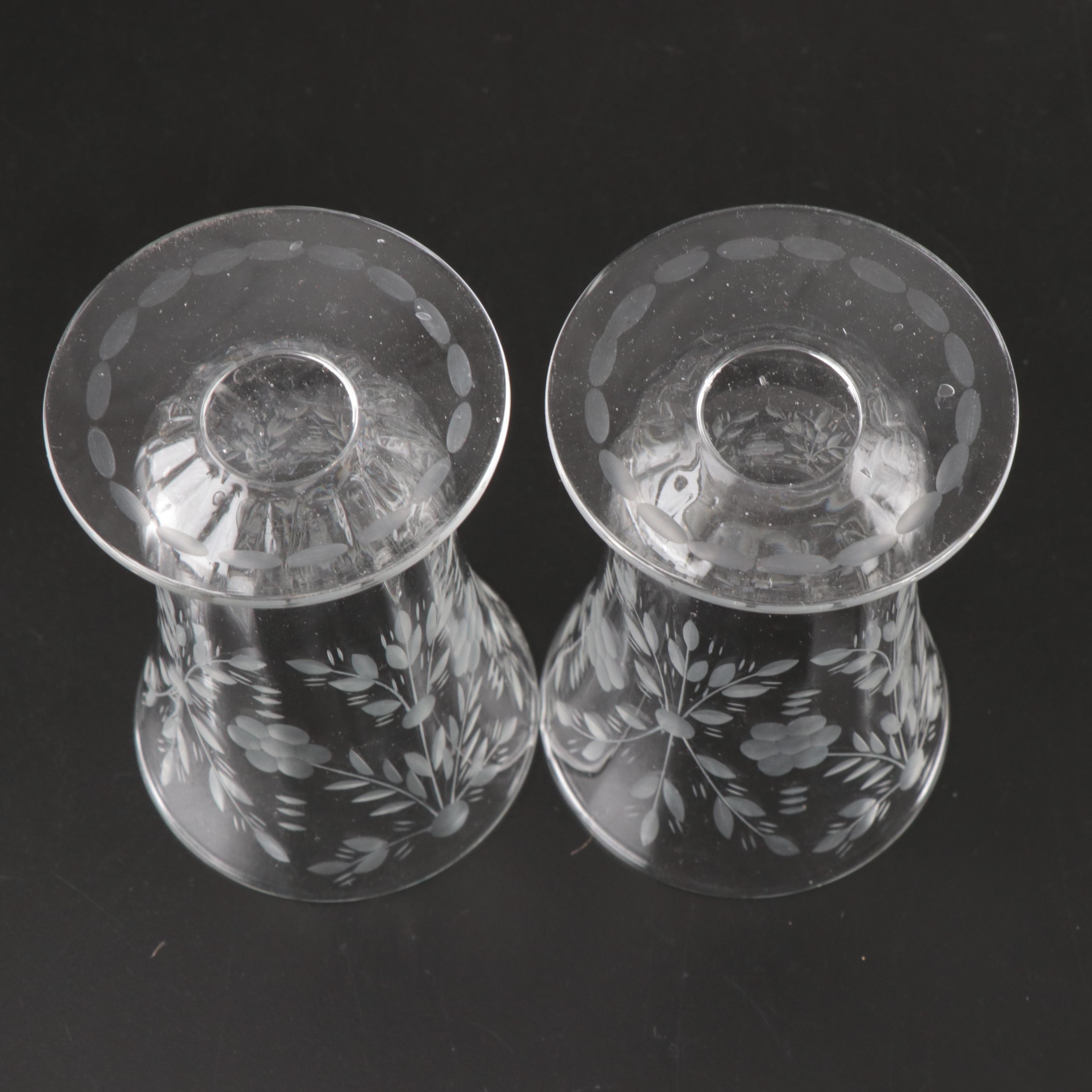 Etched Glass Coupes, Juice Glasses, Shakers, Serving Bowl, and More Tableware