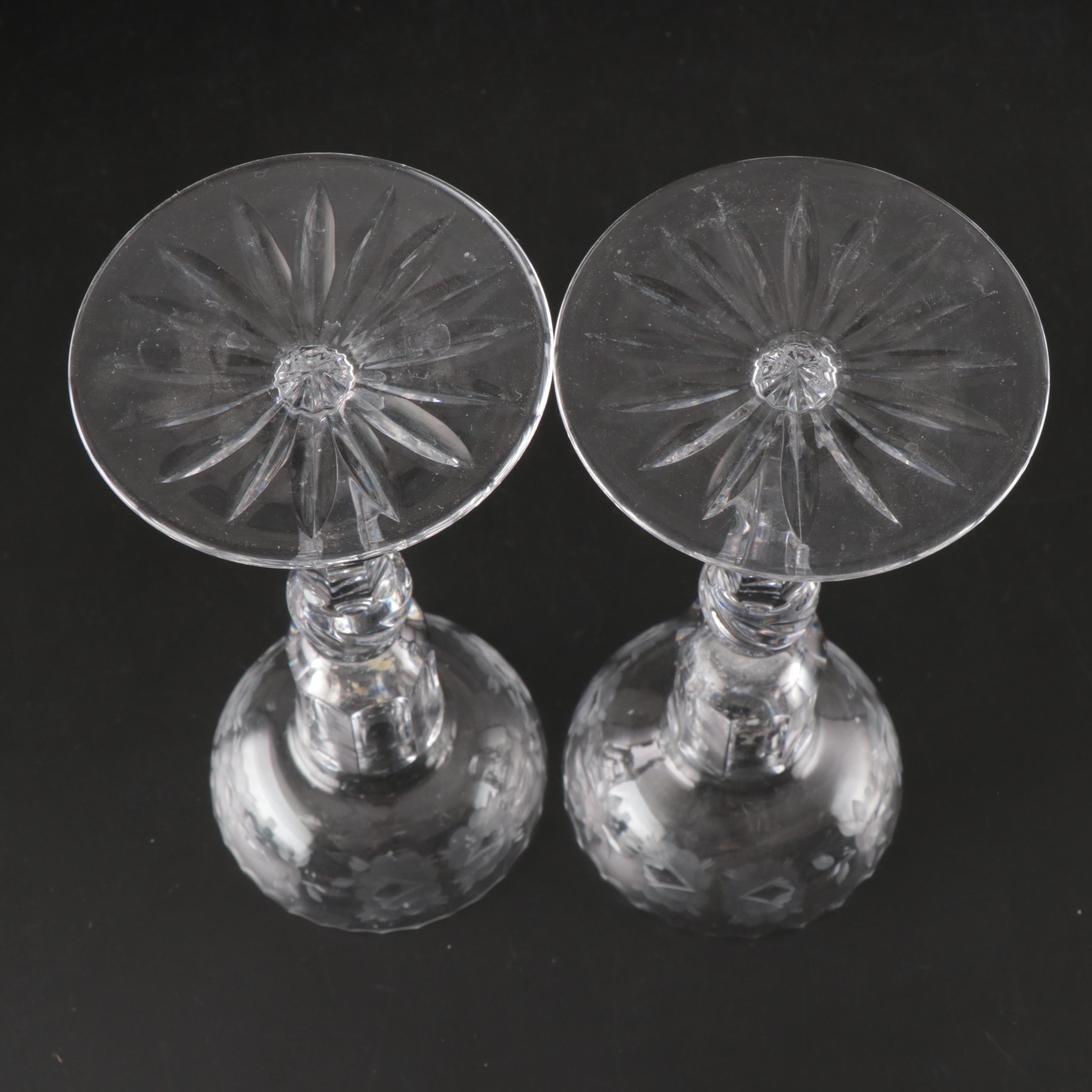 Etched Glass Coupes, Juice Glasses, Shakers, Serving Bowl, and More Tableware