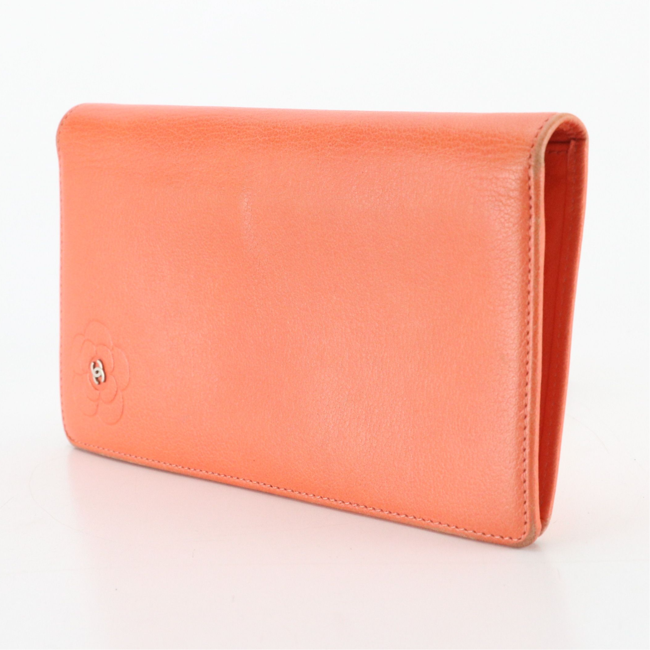 Chanel Camellia Embossed L Yen Wallet in Goatskin Leather with Gift Box