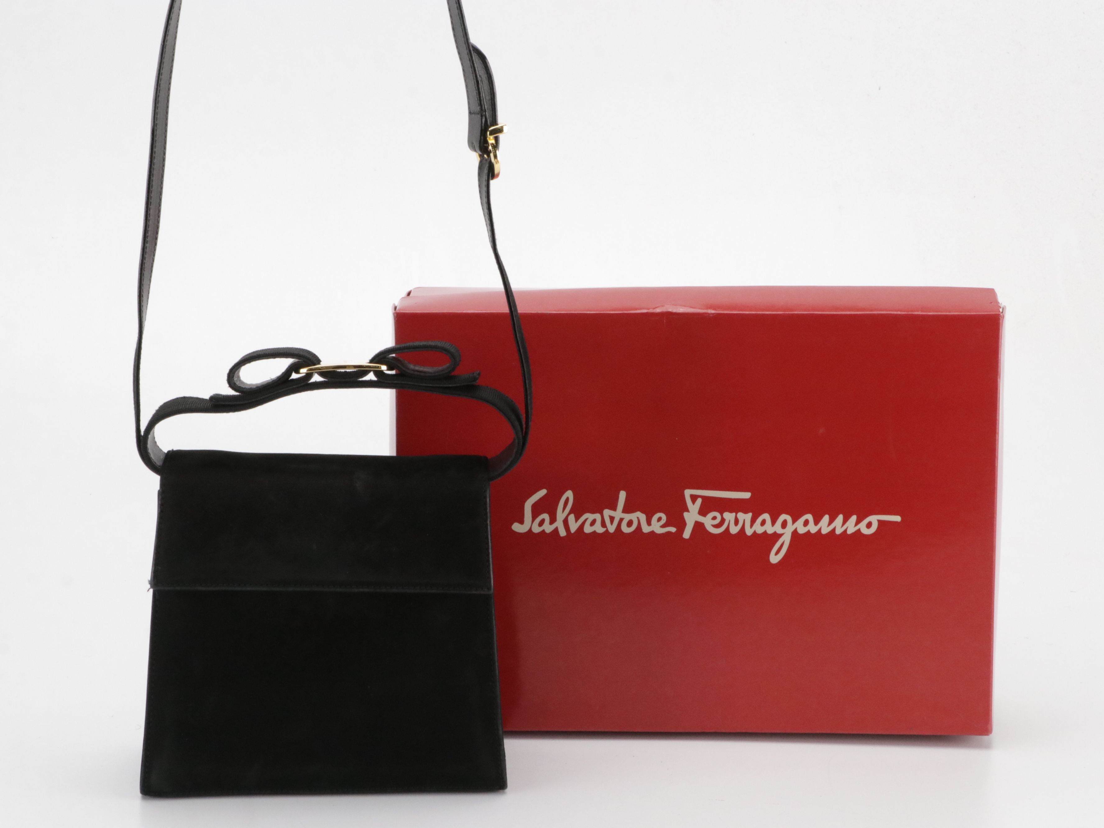 Salvatore Ferragamo Vara Bow Top Handle Evening Bag in Nubuck Calfskin with Box