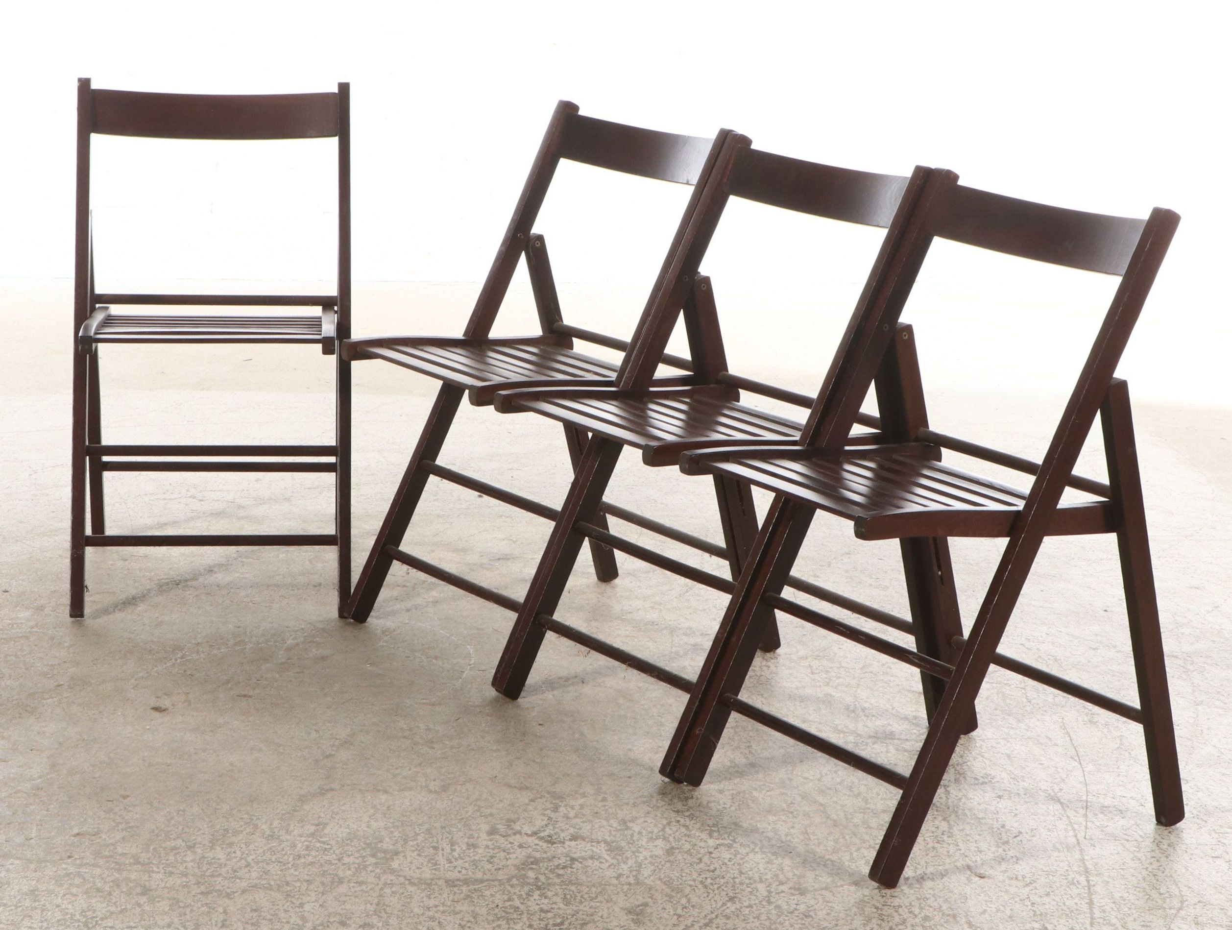 Set of Four Mid Century Style Walnut Finish Folding Chairs