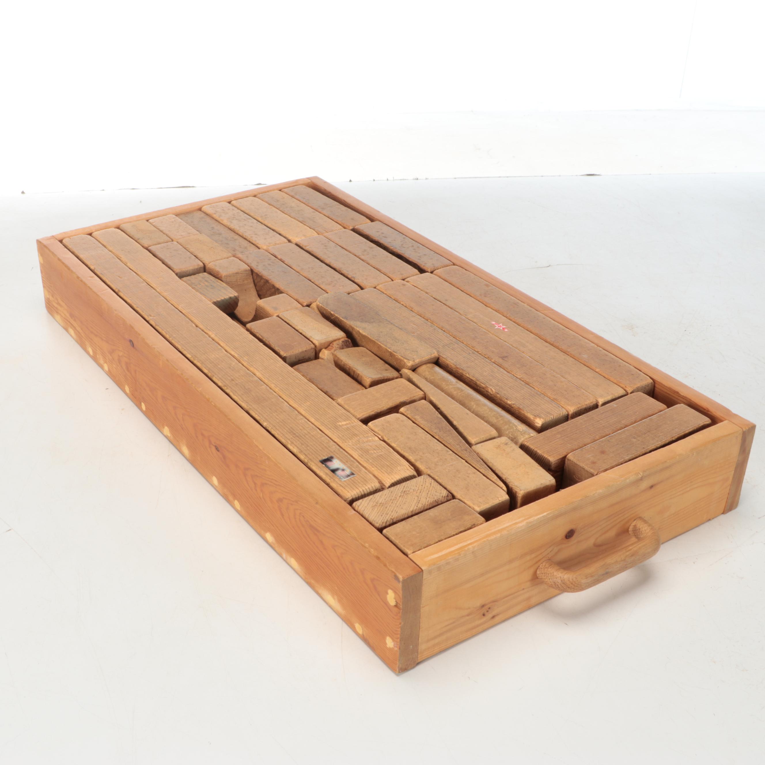 Oak Wood Children's Building Block Set in Drawer, and Maple Toy Truck