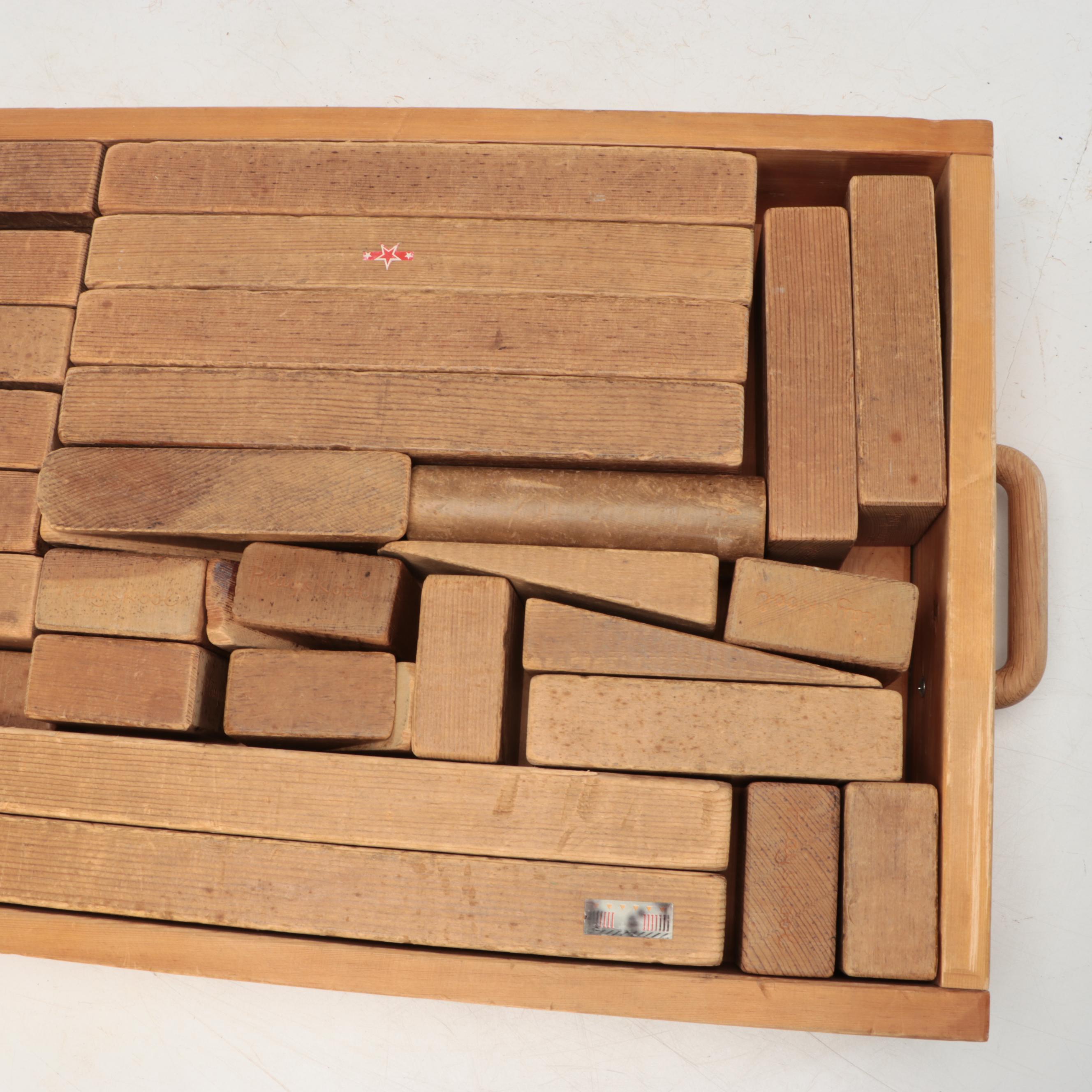 Oak Wood Children's Building Block Set in Drawer, and Maple Toy Truck