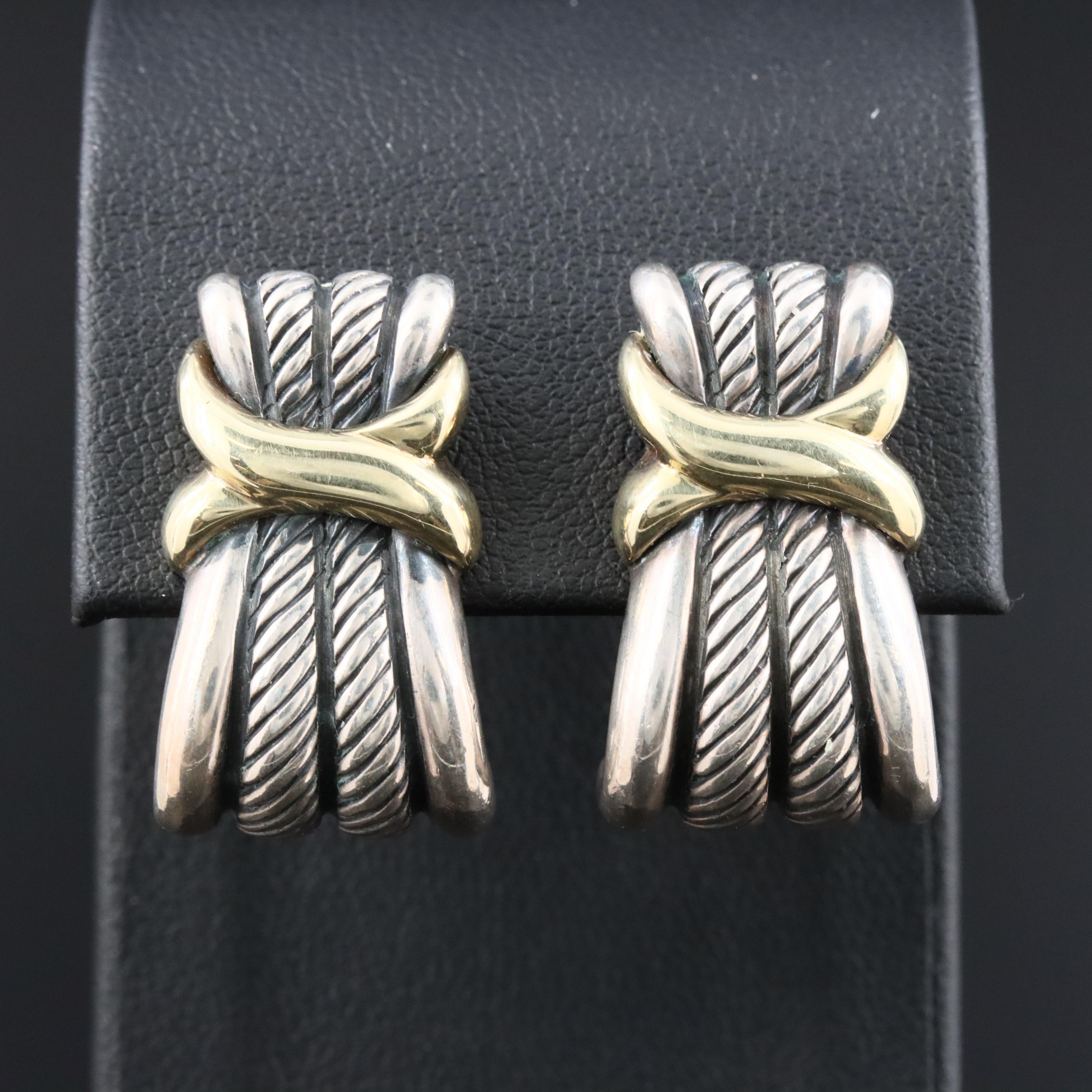 David Yurman Sterling Cable X Earrings with 14K Accents