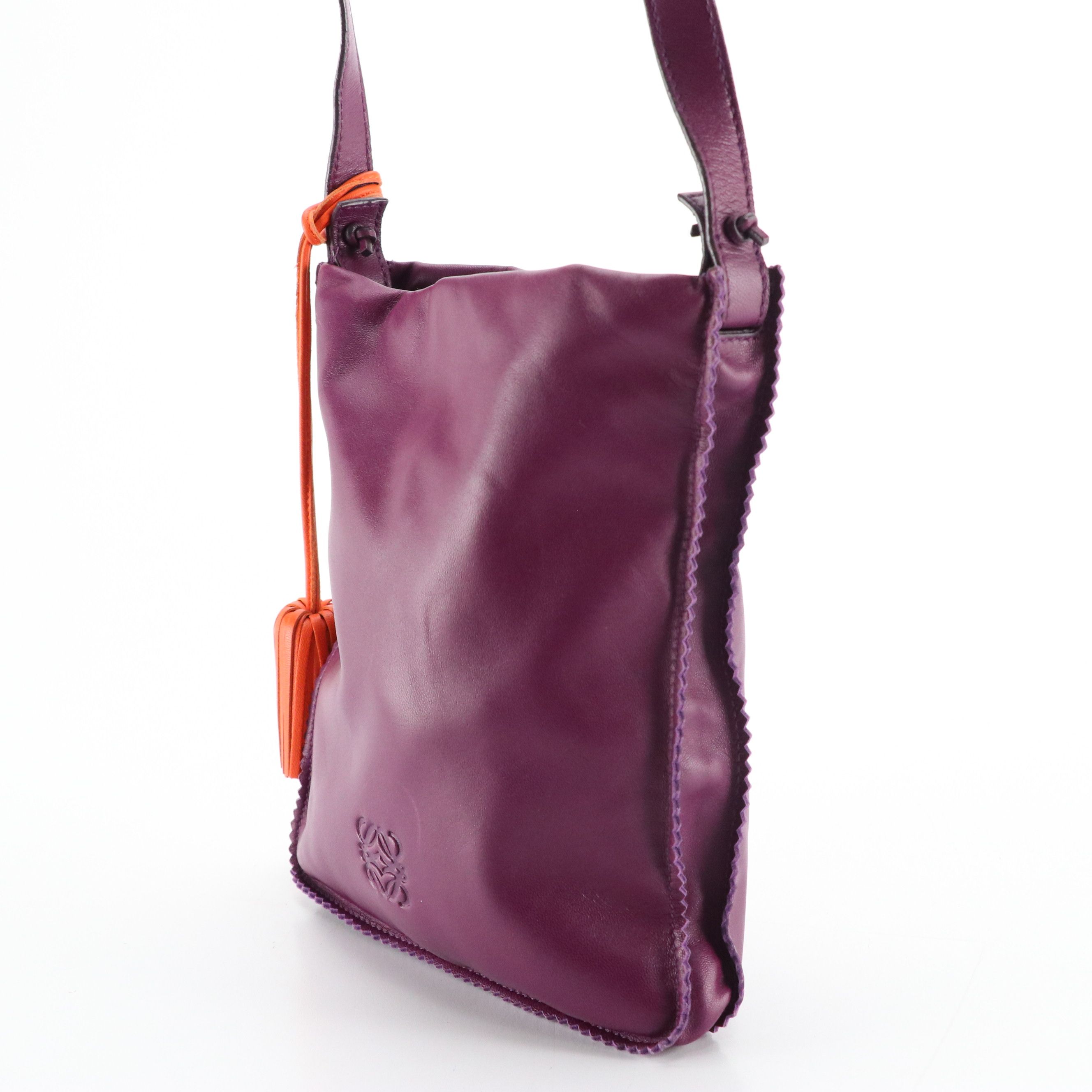 Loewe Purple Lambskin Leather Anagram Embossed Crossbody Bag