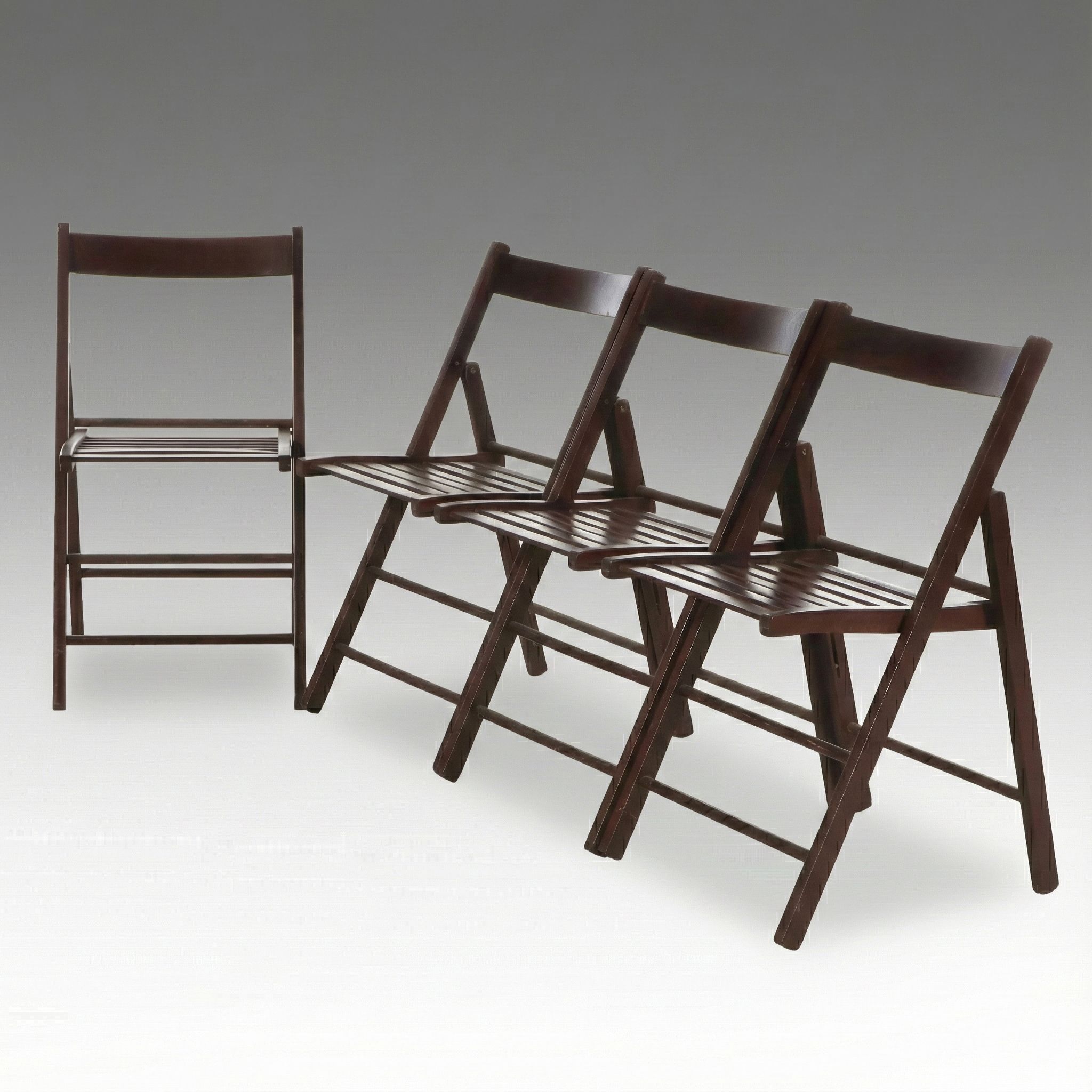 Set of Four Mid Century Style Walnut Finish Folding Chairs