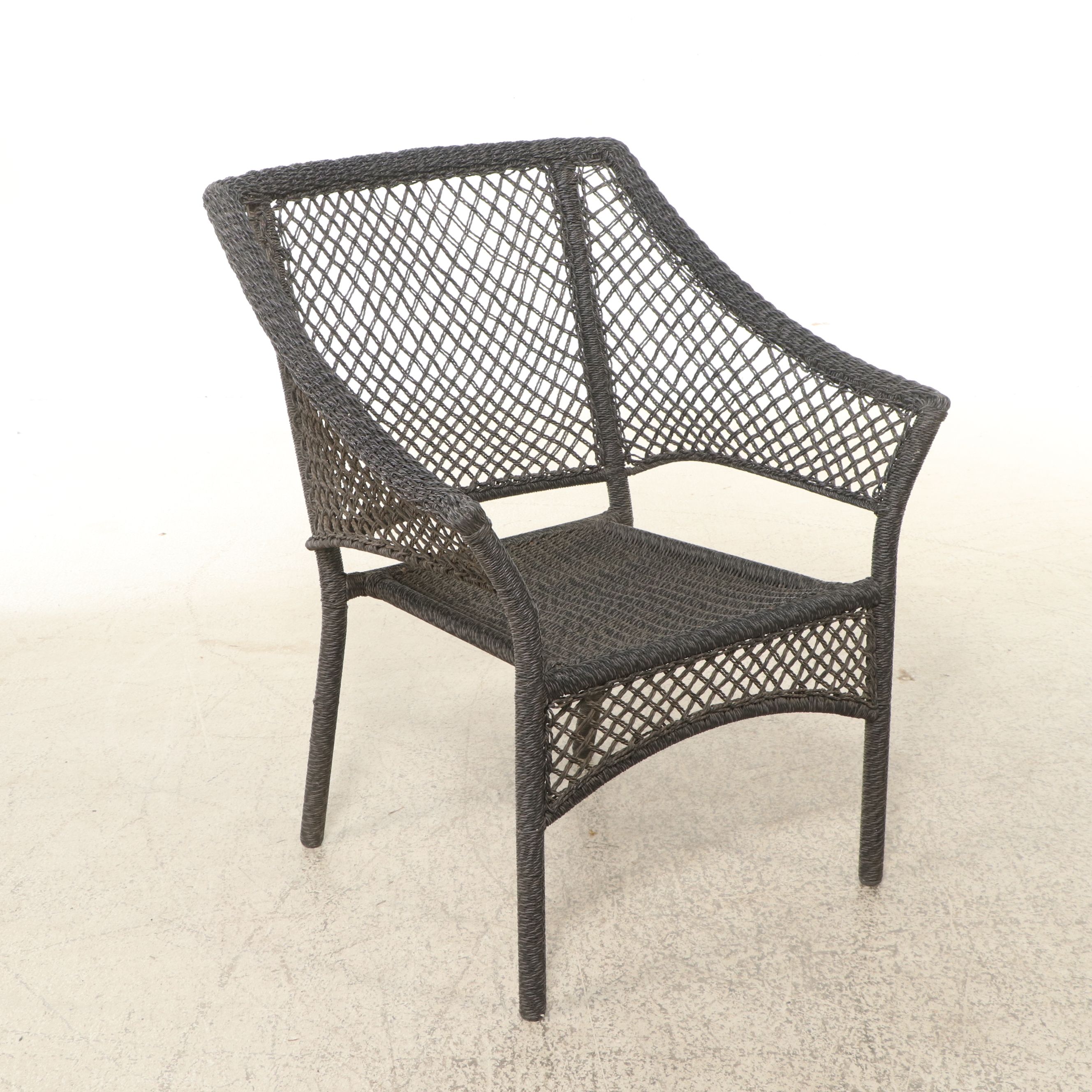 Pair of PE Rattan Wicker Armchairs with Black Stained Wood Accent Table