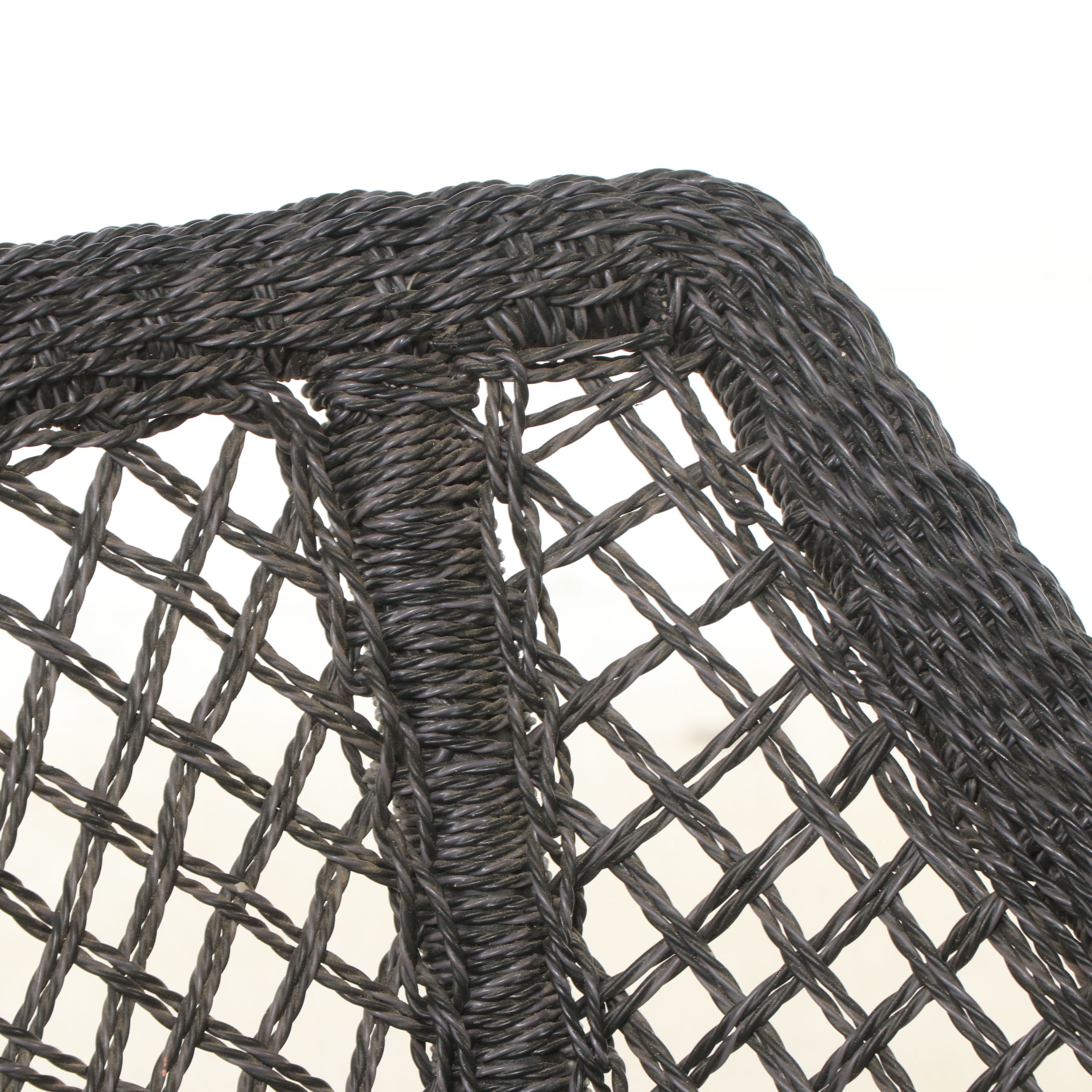 Pair of PE Rattan Wicker Armchairs with Black Stained Wood Accent Table