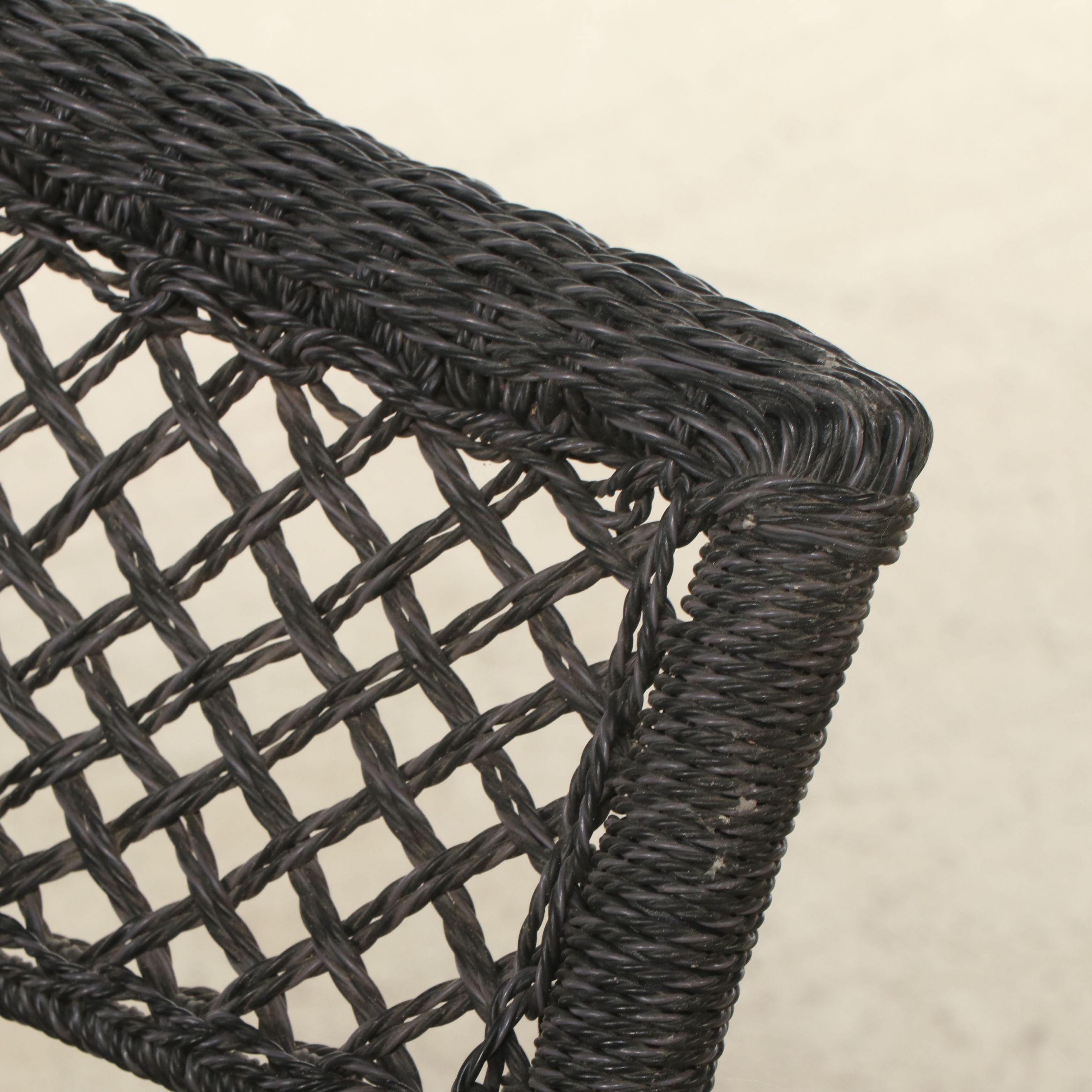 Pair of PE Rattan Wicker Armchairs with Black Stained Wood Accent Table