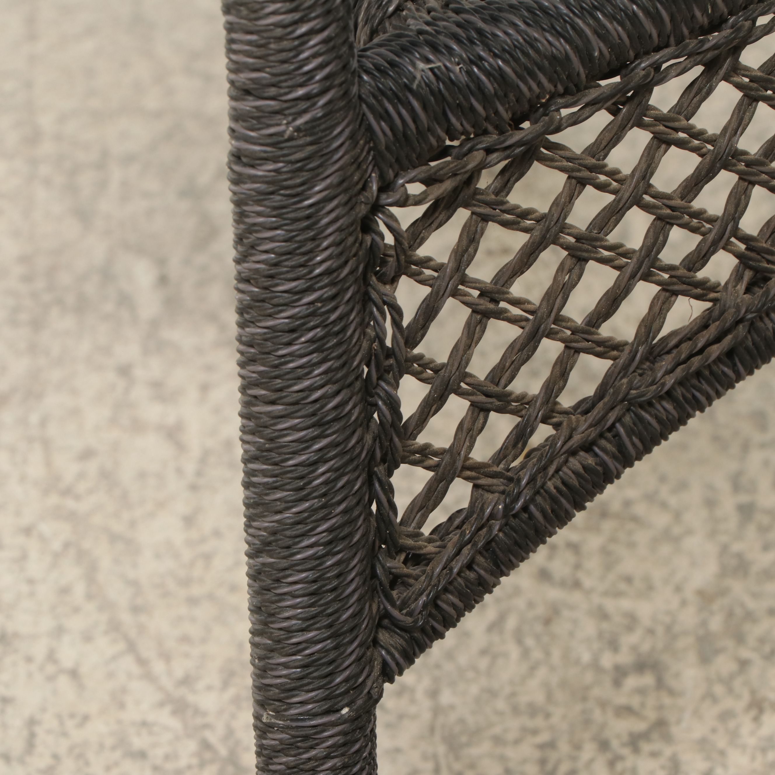 Pair of PE Rattan Wicker Armchairs with Black Stained Wood Accent Table