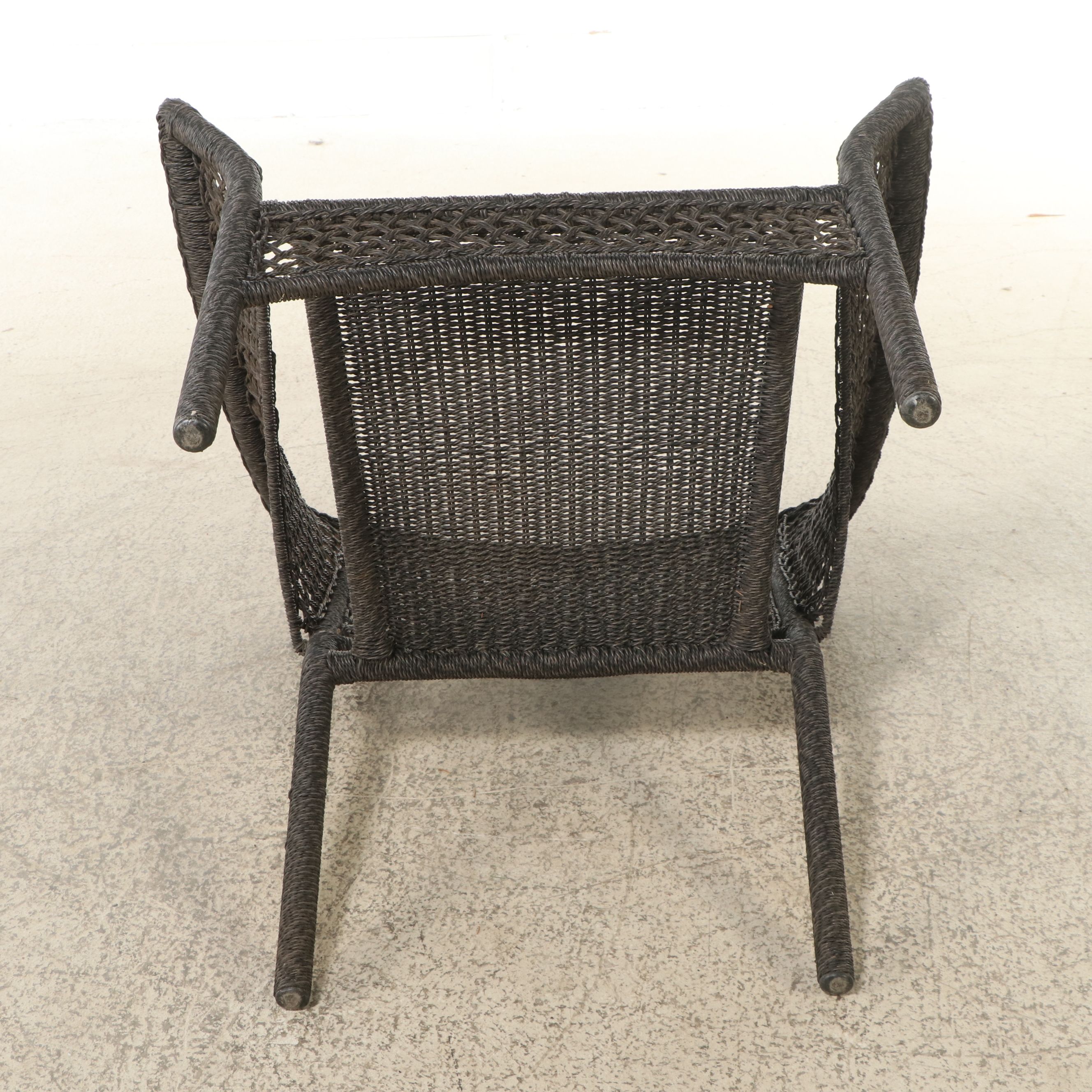 Pair of PE Rattan Wicker Armchairs with Black Stained Wood Accent Table