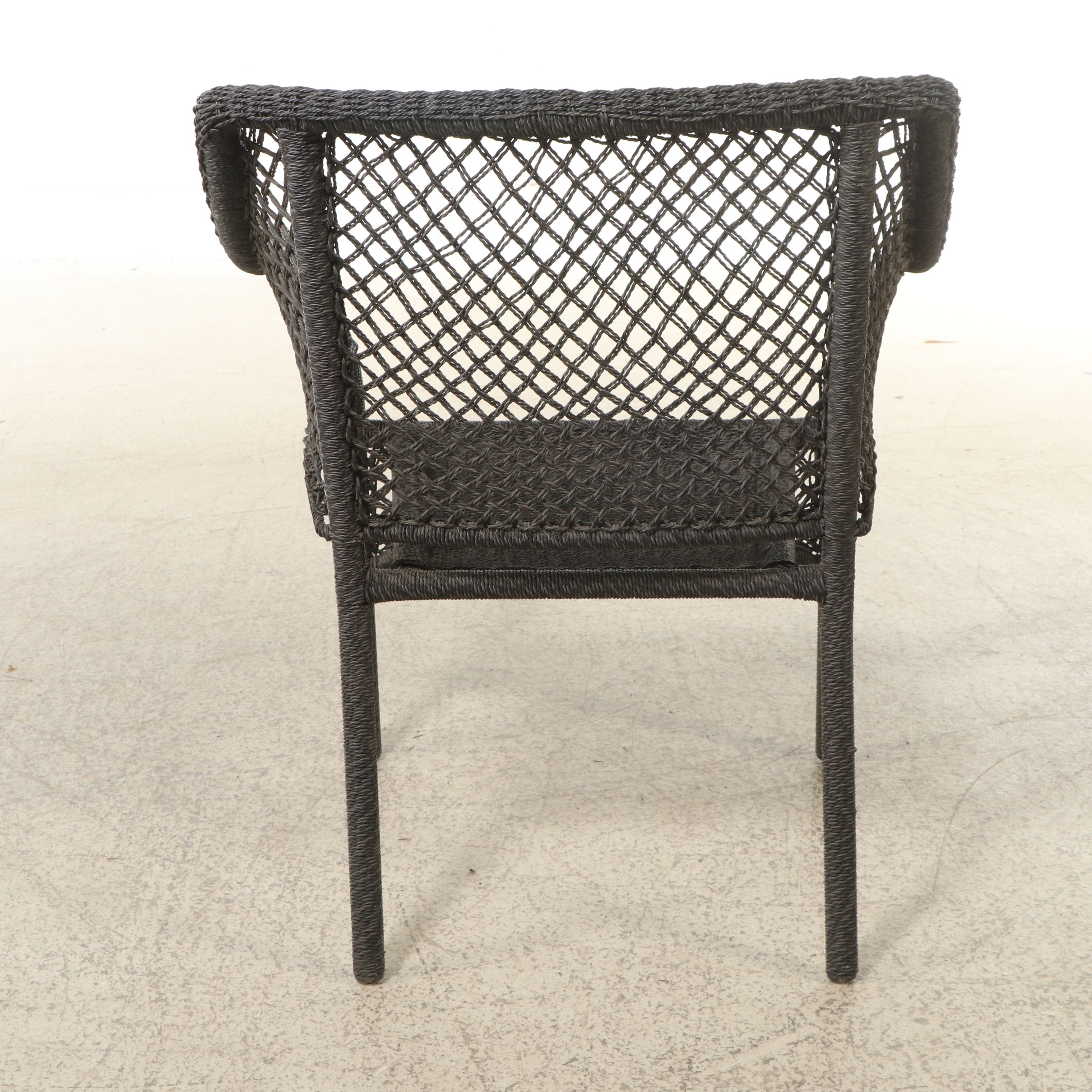 Pair of PE Rattan Wicker Armchairs with Black Stained Wood Accent Table