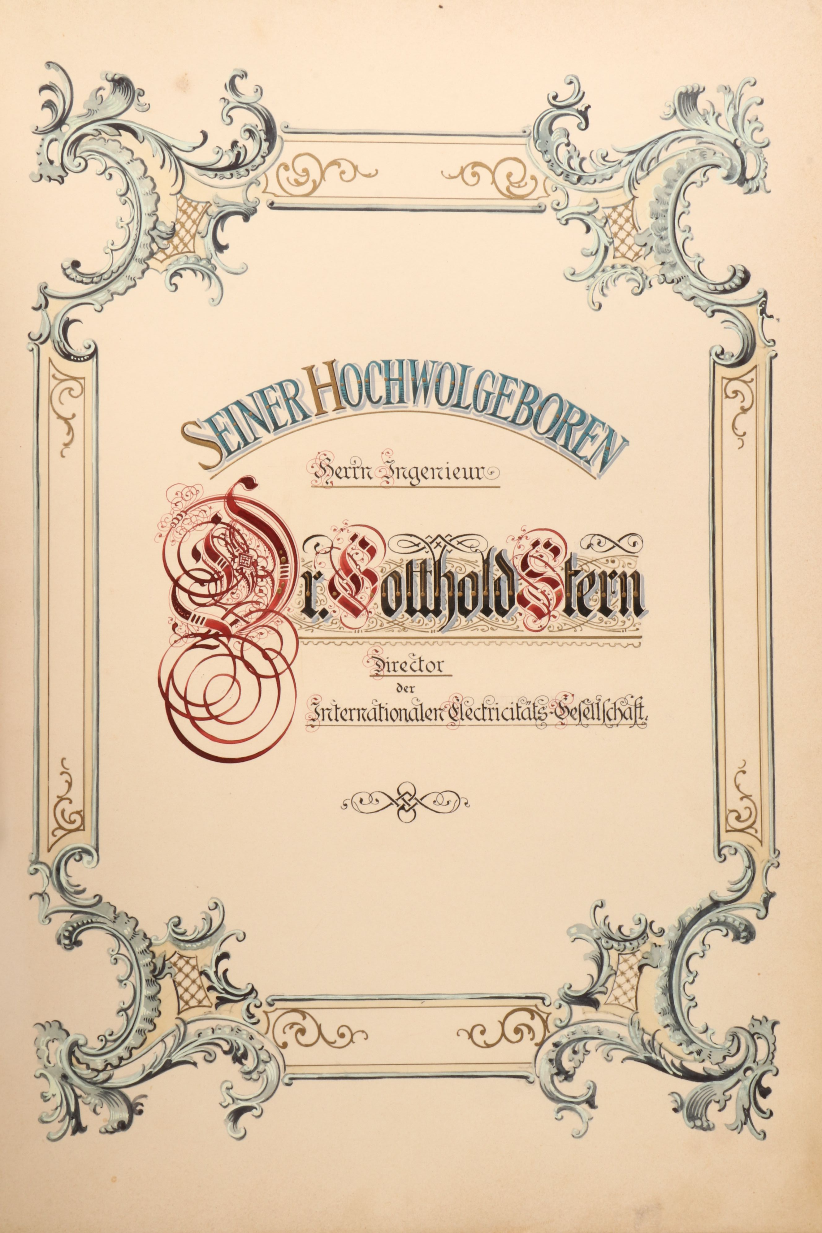 Internationalen Elektrizitätsgesellschaft Testimonial to Gotthold Stern, 1900