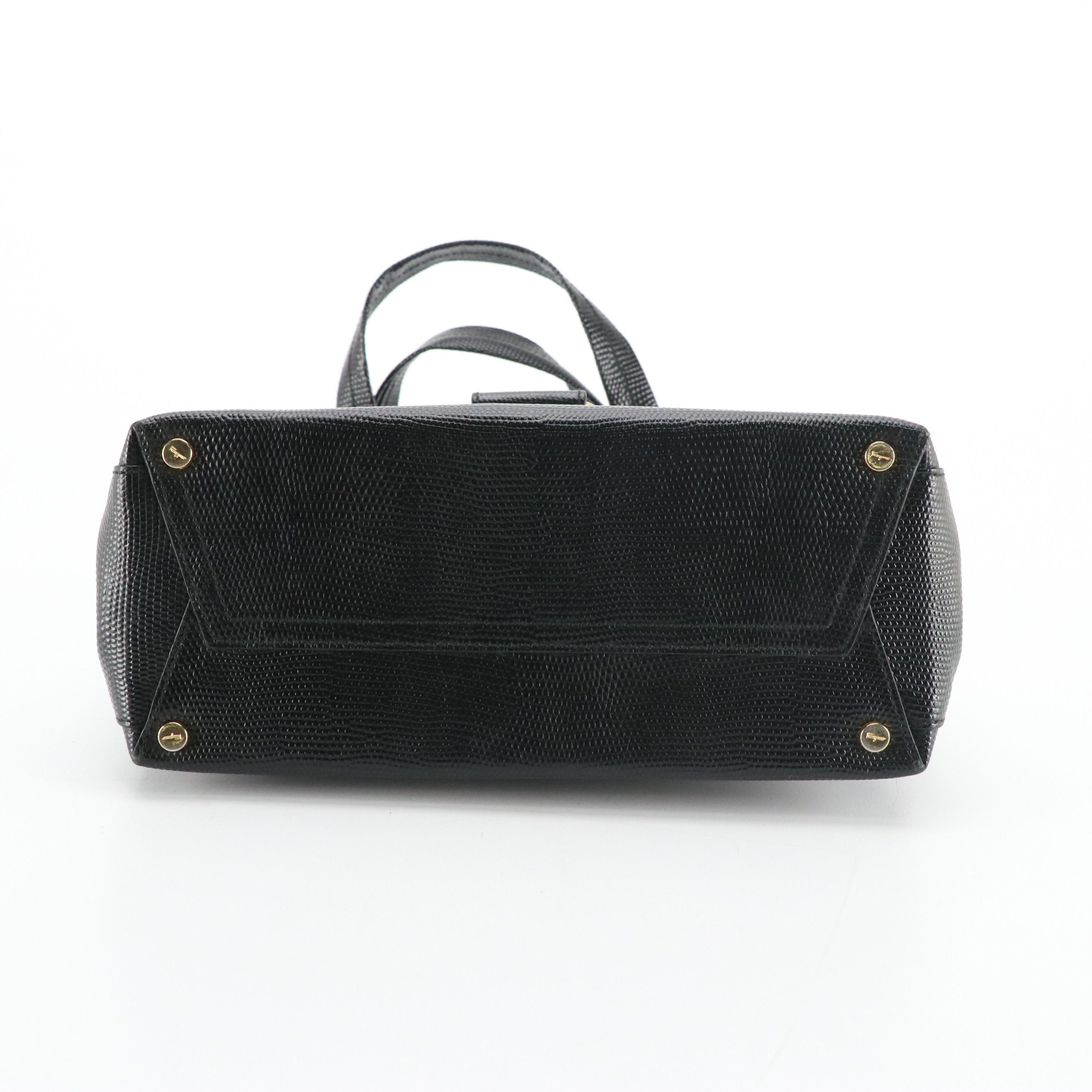 Salvatore Ferragamo Vara Flap Handbag in Black Embossed Lizard