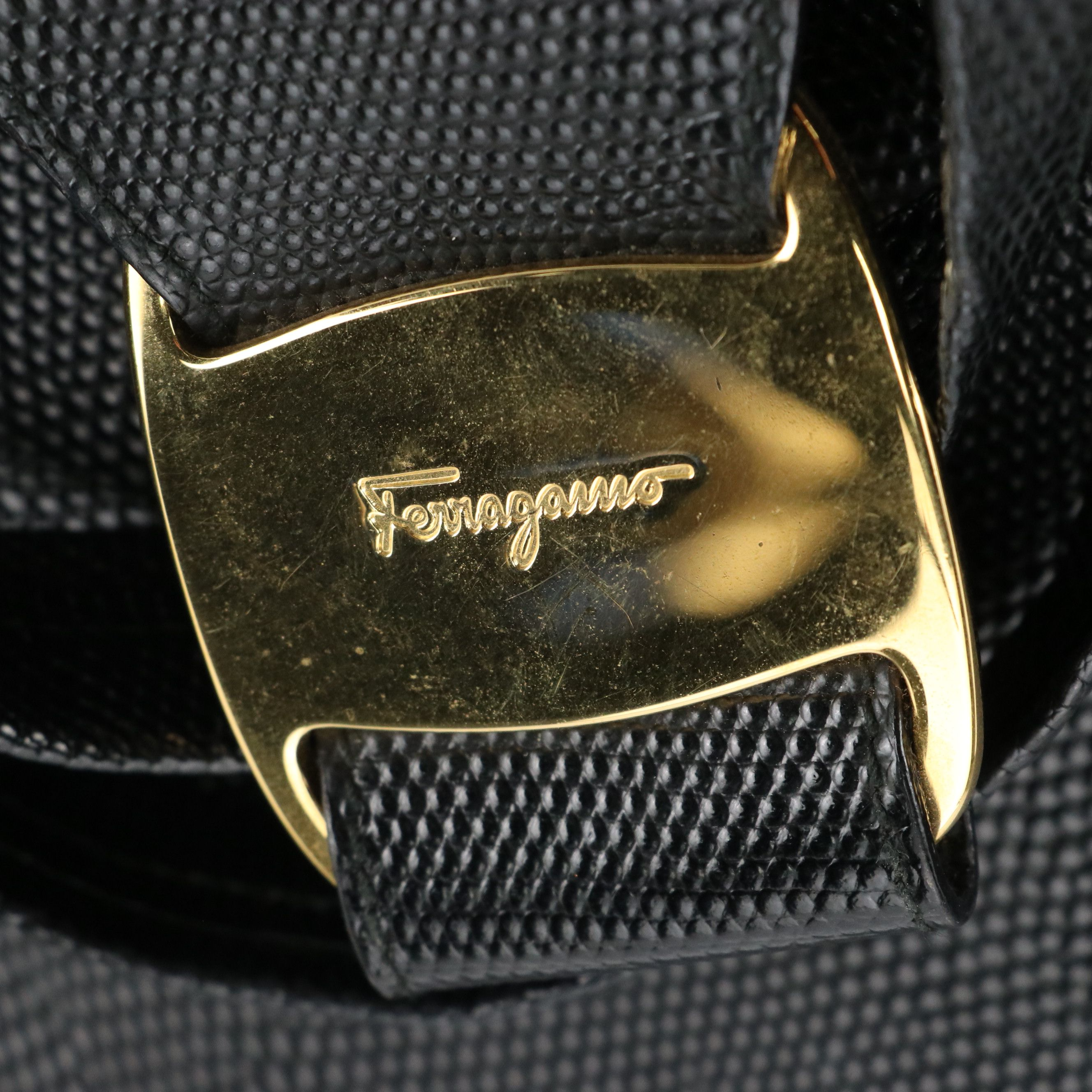 Salvatore Ferragamo Vara Flap Handbag in Black Embossed Lizard