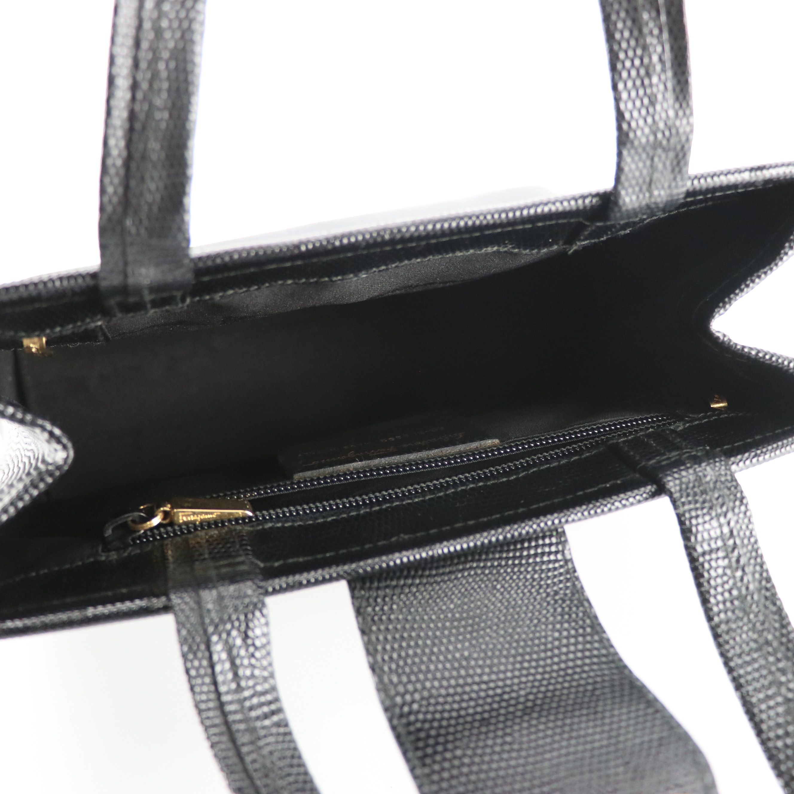 Salvatore Ferragamo Vara Flap Handbag in Black Embossed Lizard