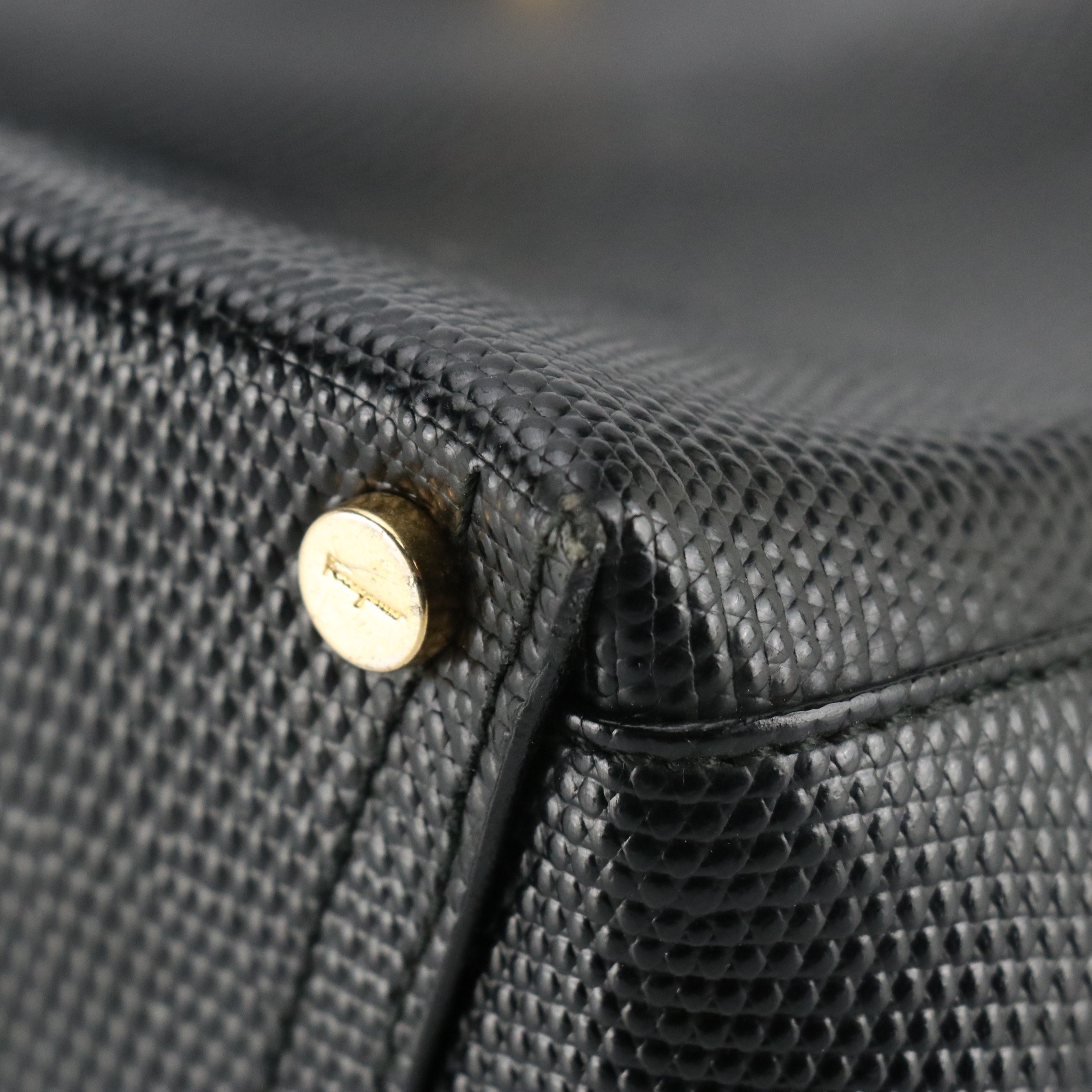 Salvatore Ferragamo Vara Flap Handbag in Black Embossed Lizard