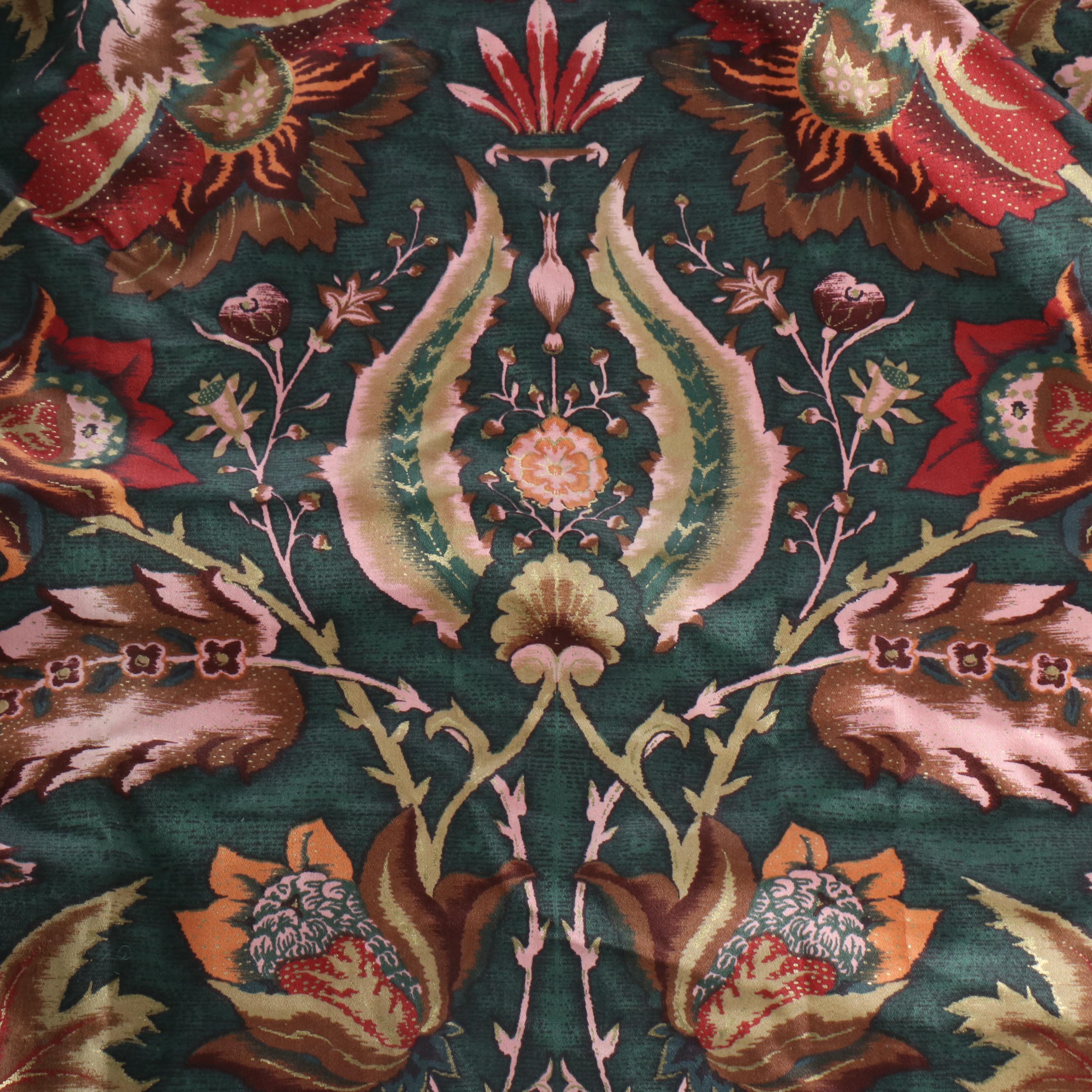 78" Jewel Colored Floral Damask Print Drapes, Set of Four with Accent Pillows