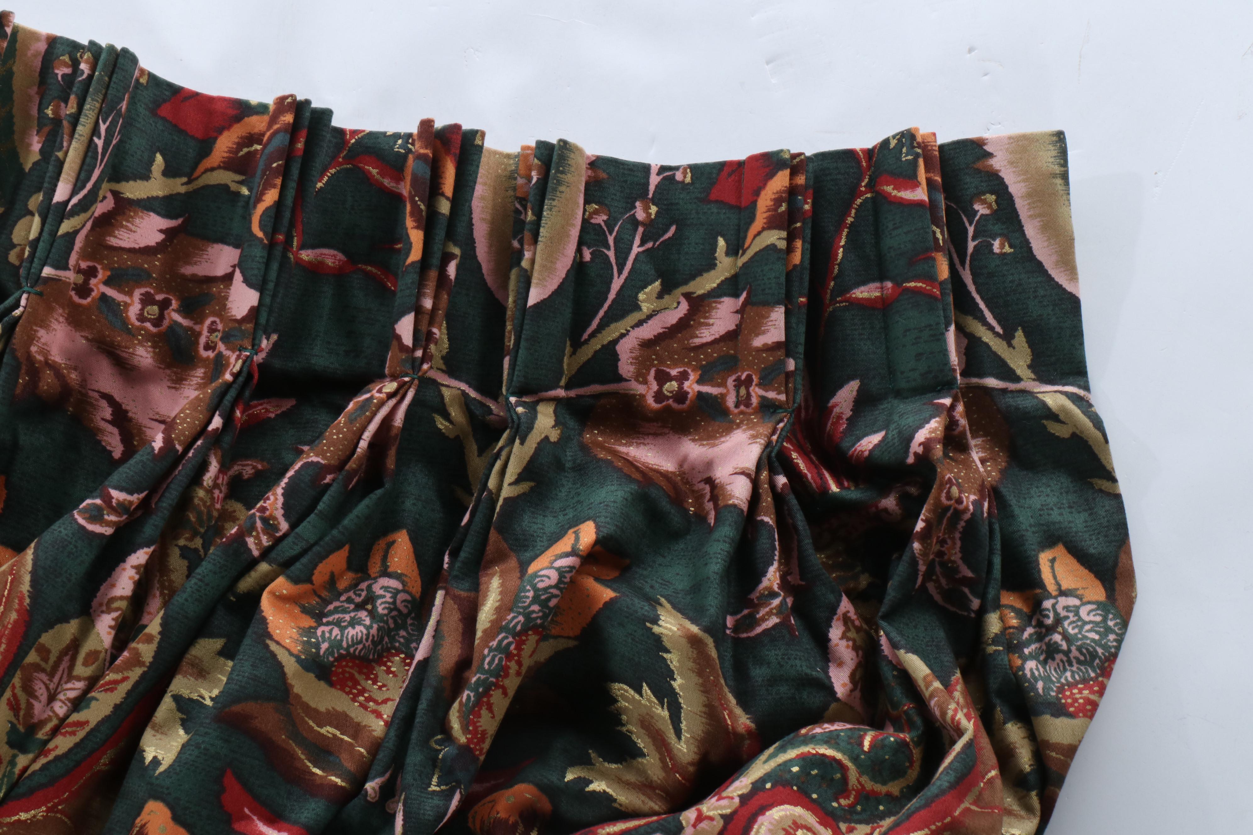 78" Jewel Colored Floral Damask Print Drapes, Set of Four with Accent Pillows