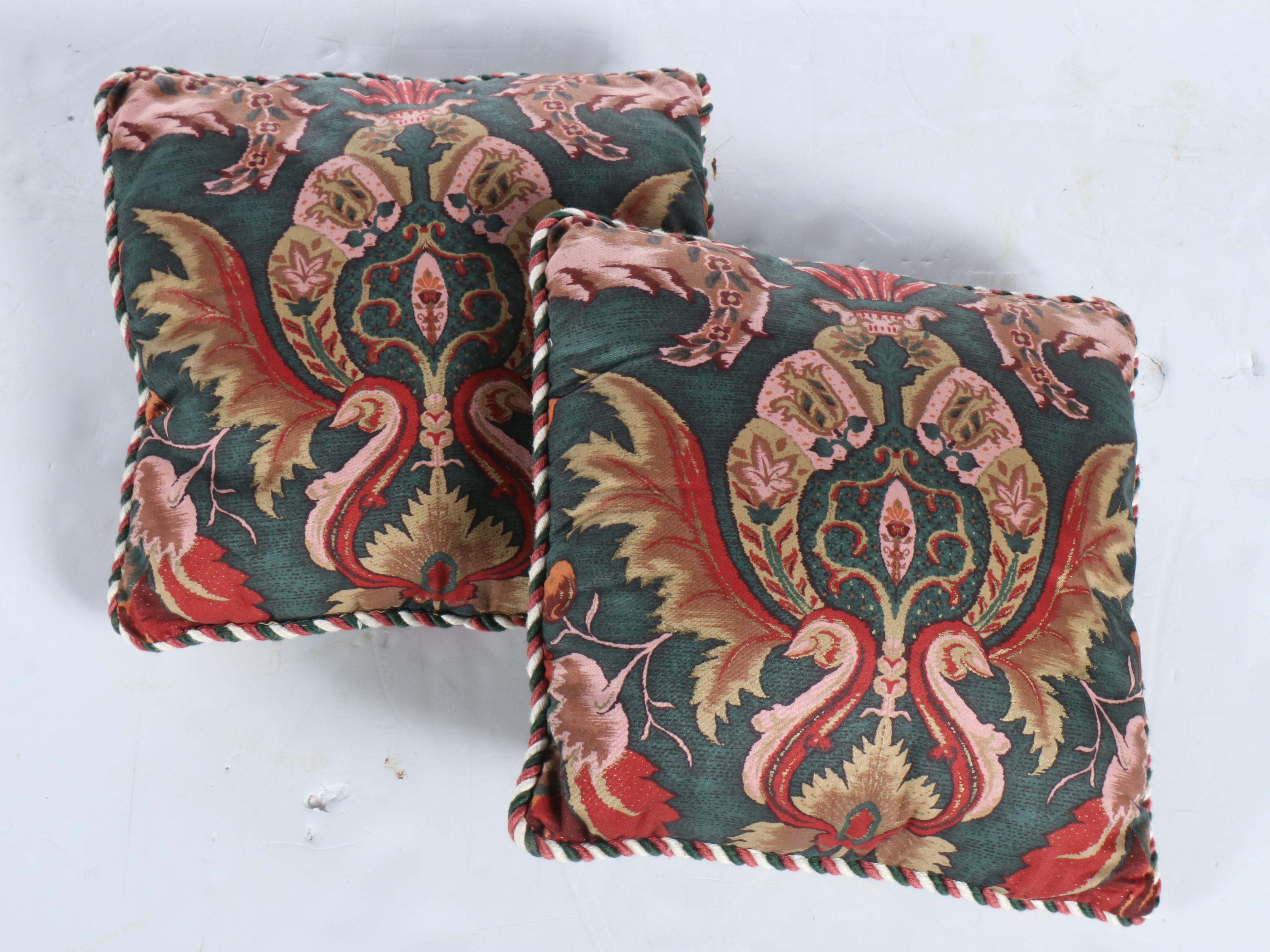 78" Jewel Colored Floral Damask Print Drapes, Set of Four with Accent Pillows