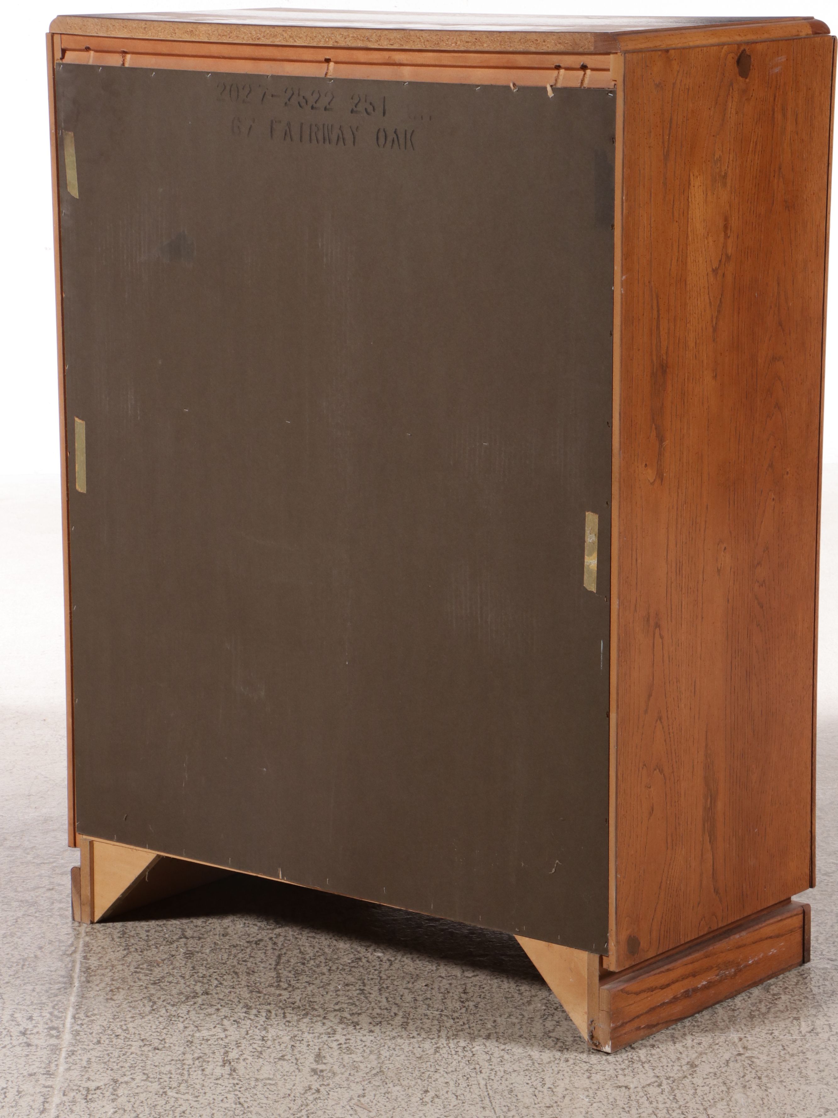 Bassett Mid Century Modern Campaign Style Oak Chest of Drawers