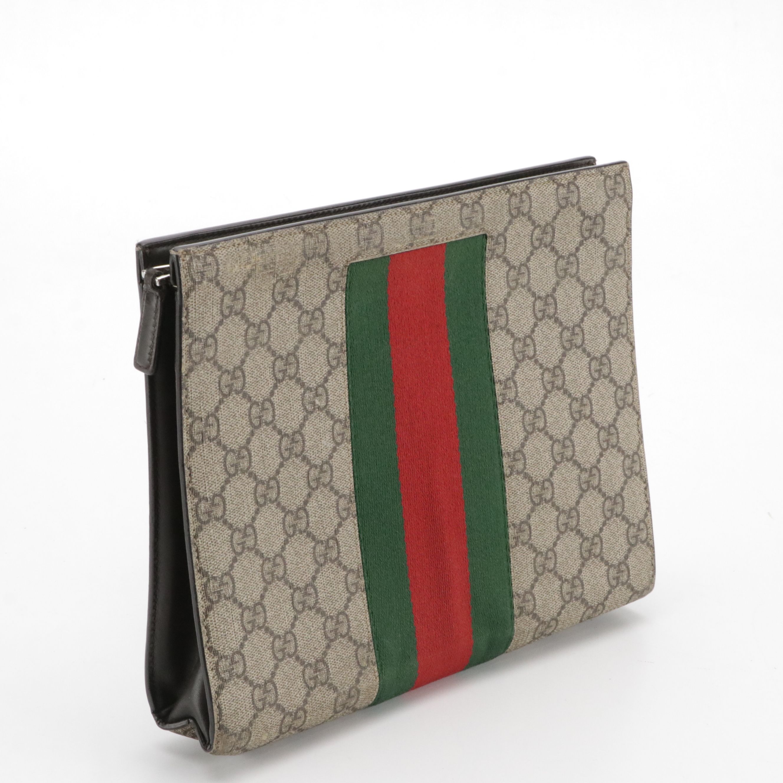 Gucci GG Supreme Canvas and Web Stripe Zip Pouch