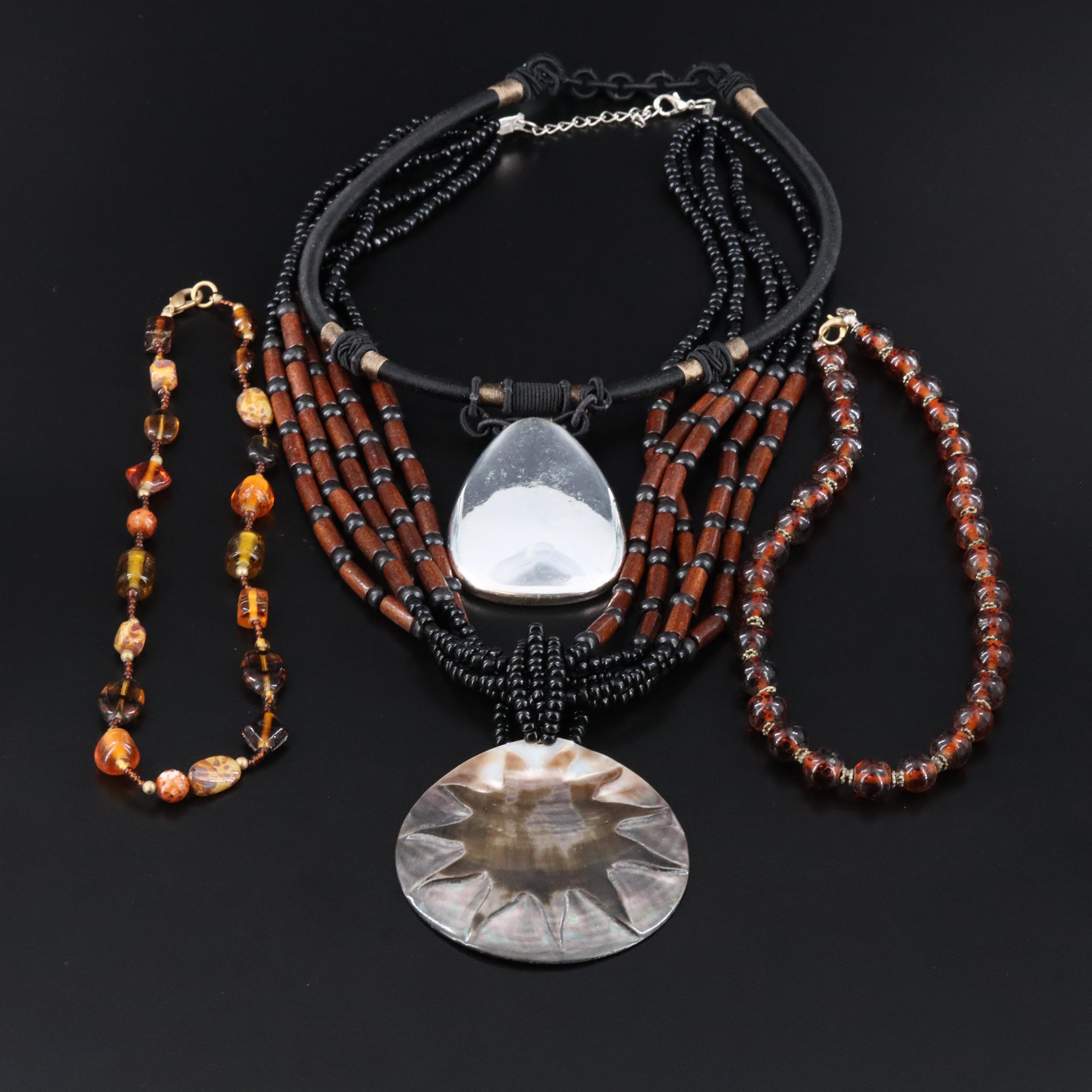 Necklaces Featuring Carved Mother-of-Pearl