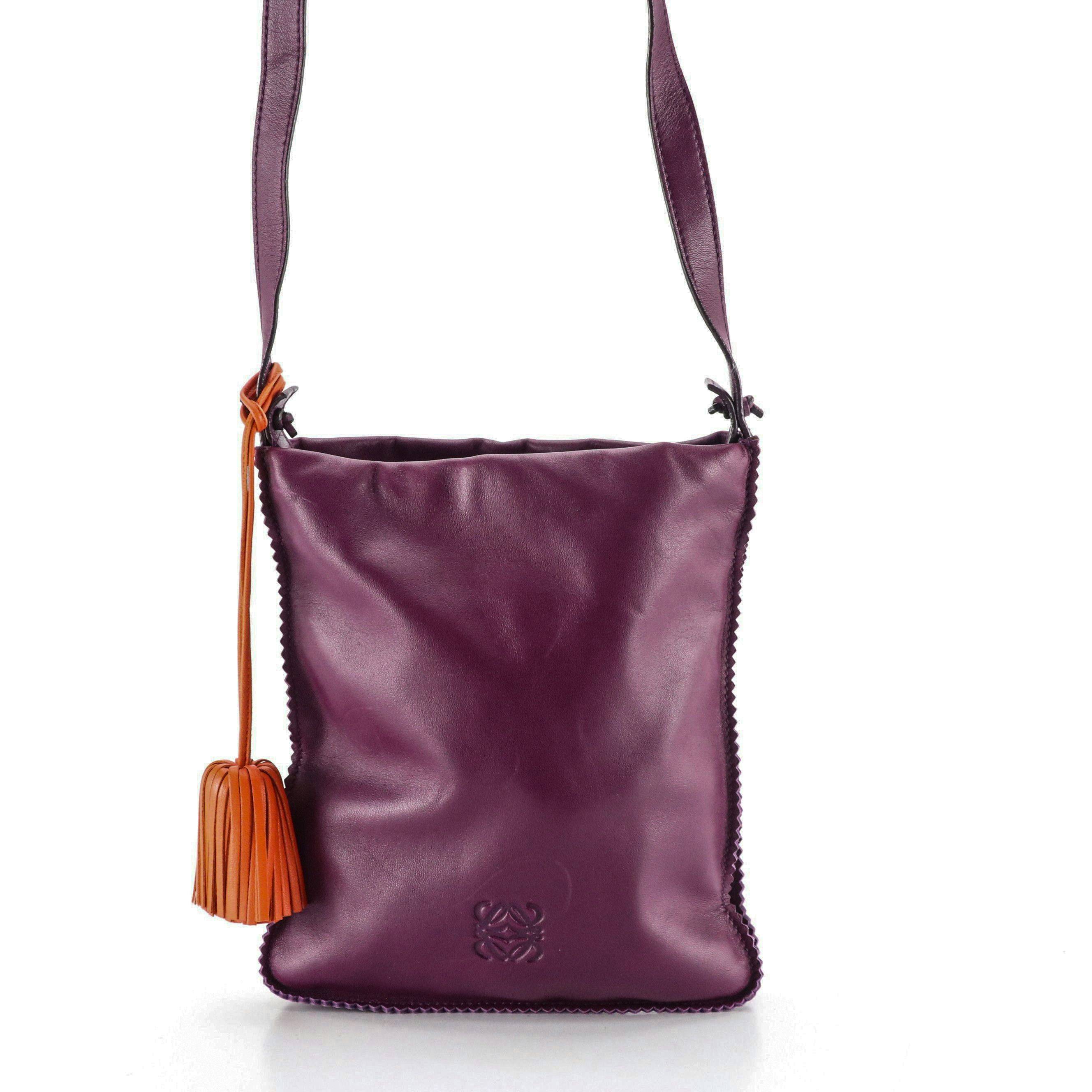 Loewe Purple Lambskin Leather Anagram Embossed Crossbody Bag