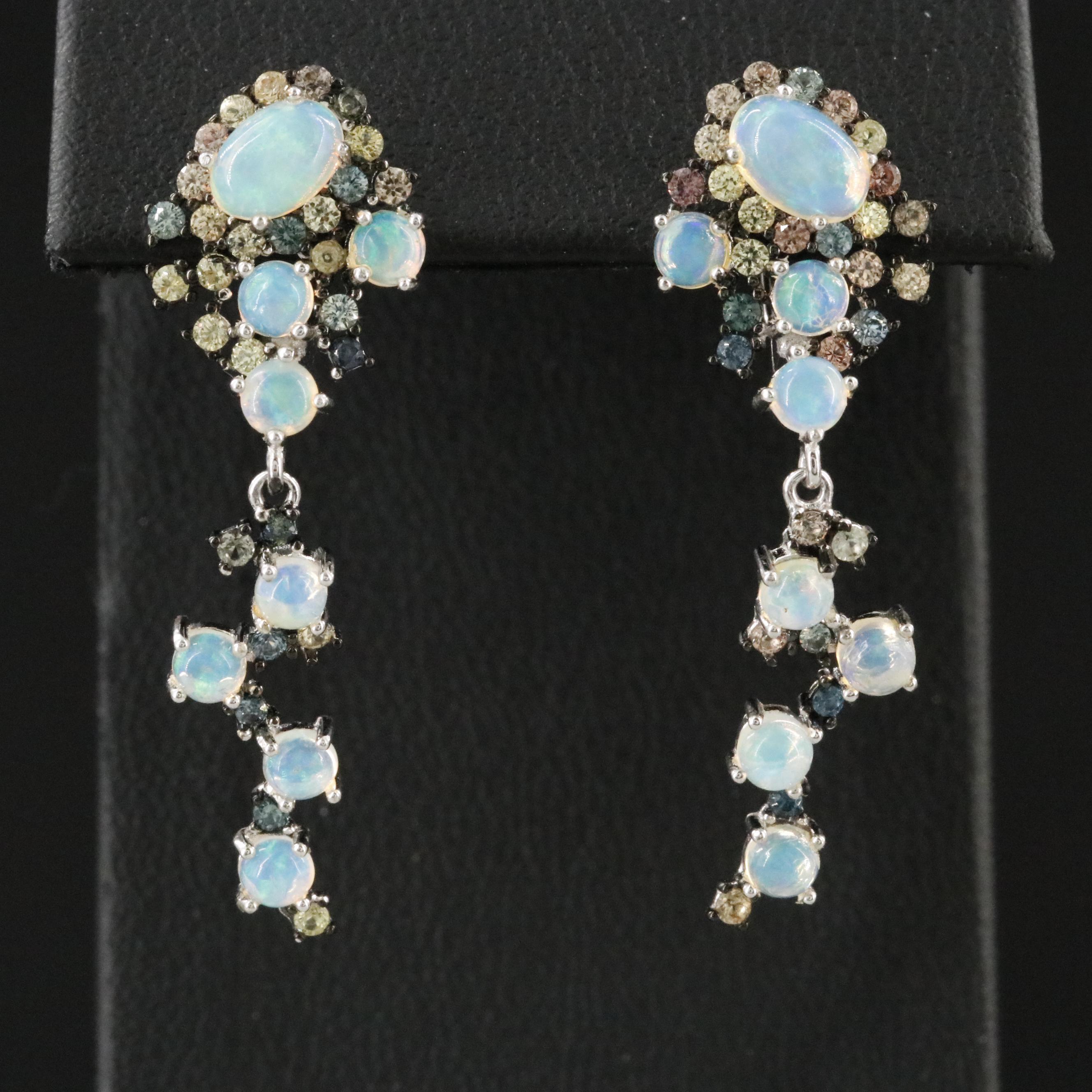 Sterling Opal and Sapphire Earrings