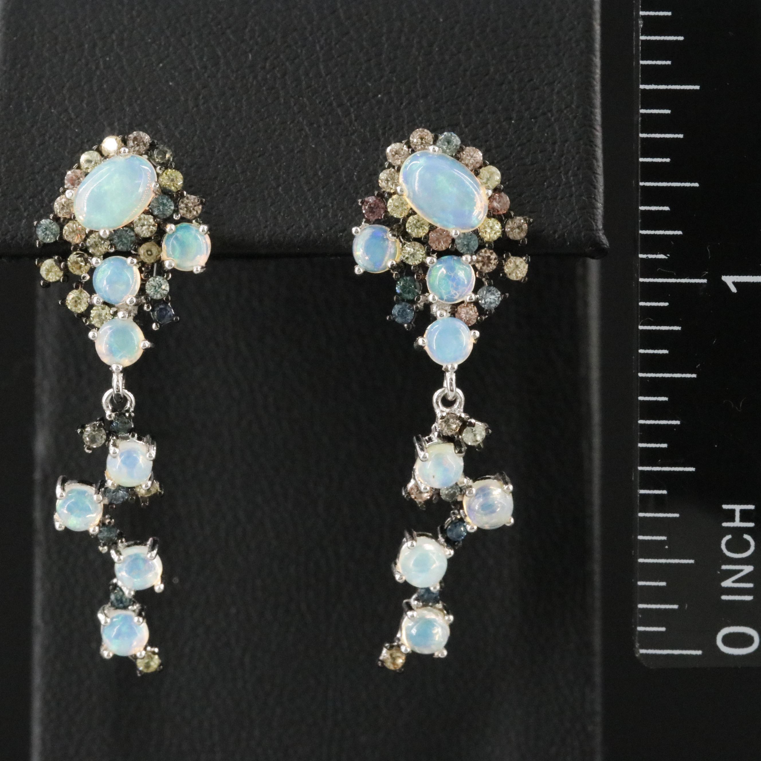 Sterling Opal and Sapphire Earrings