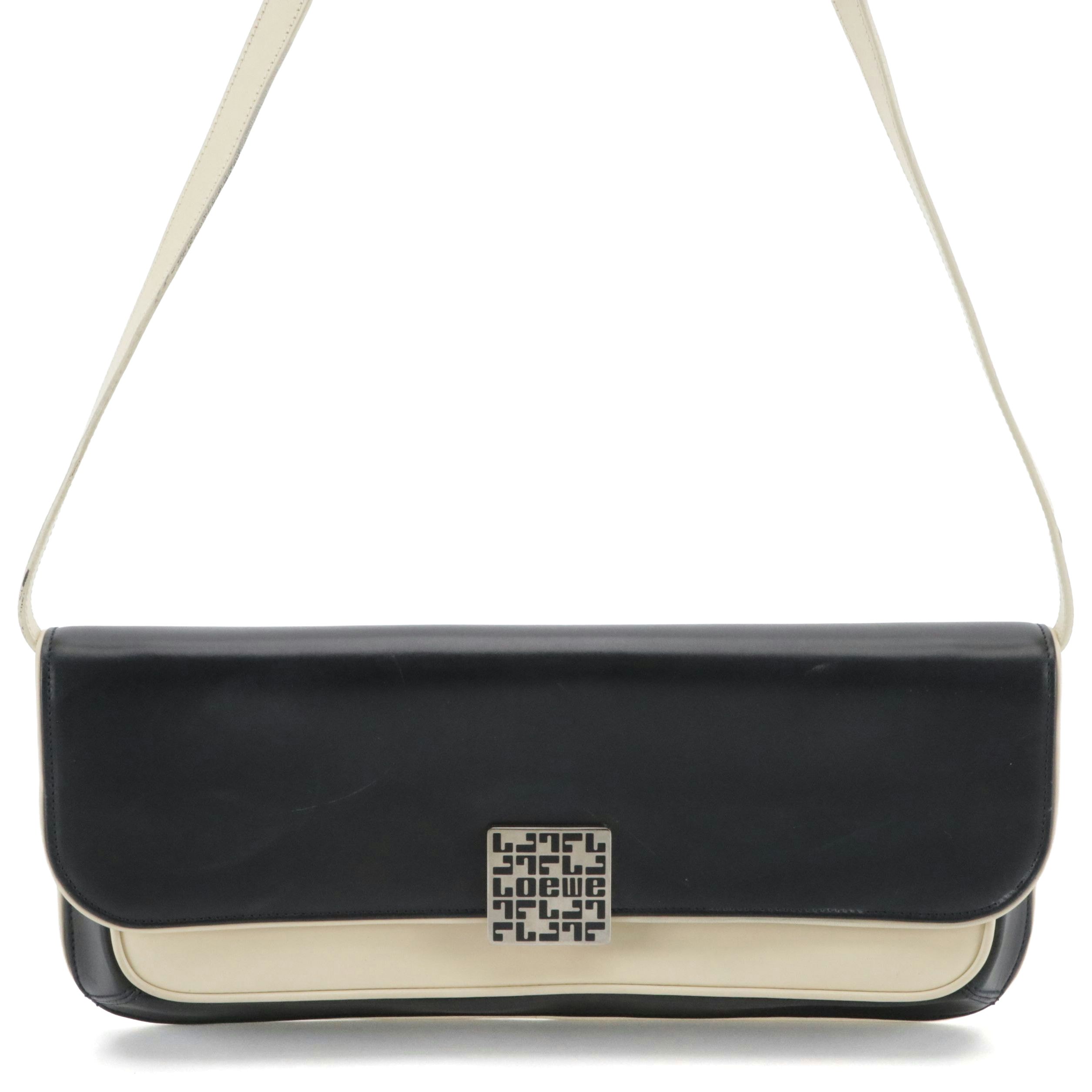 Loewe Bicolor Leather Front-Flap Clutch Bag with Detachable Strap