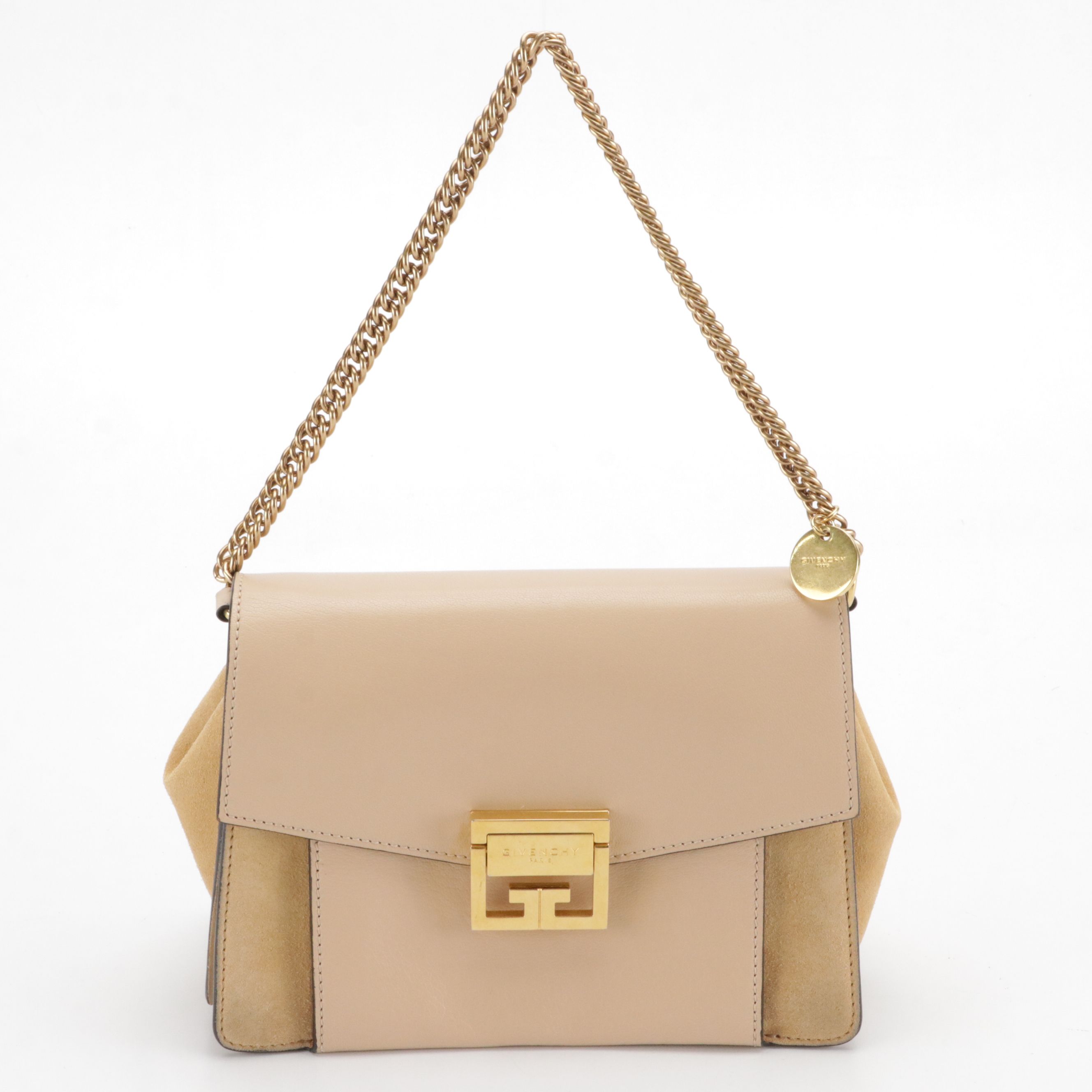 Givenchy GV3 Small Crossbody Bag in Nude Goatskin and Tan Suede