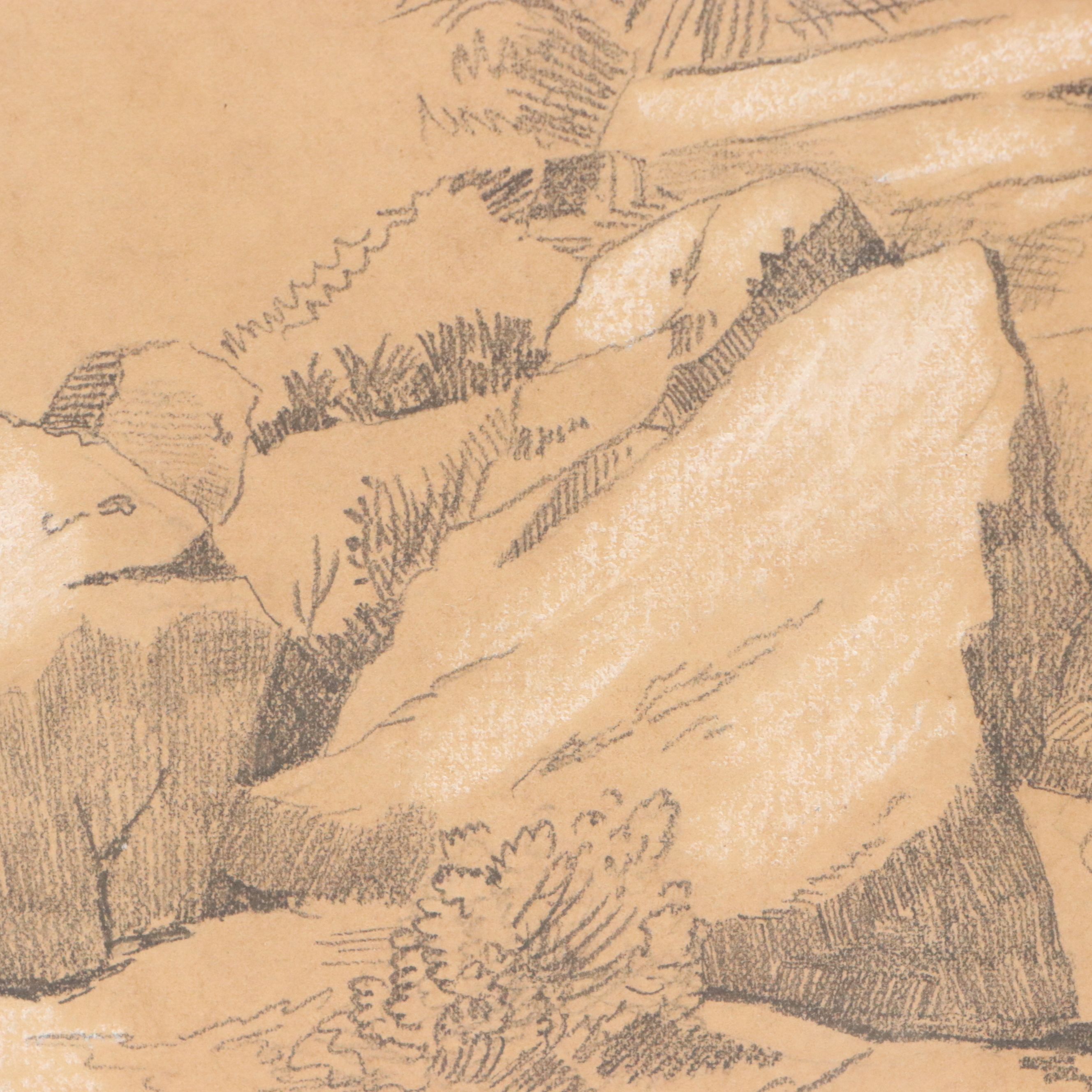 Portfolio of Mixed Media Drawings of Landscape Studies and More, 19th Century