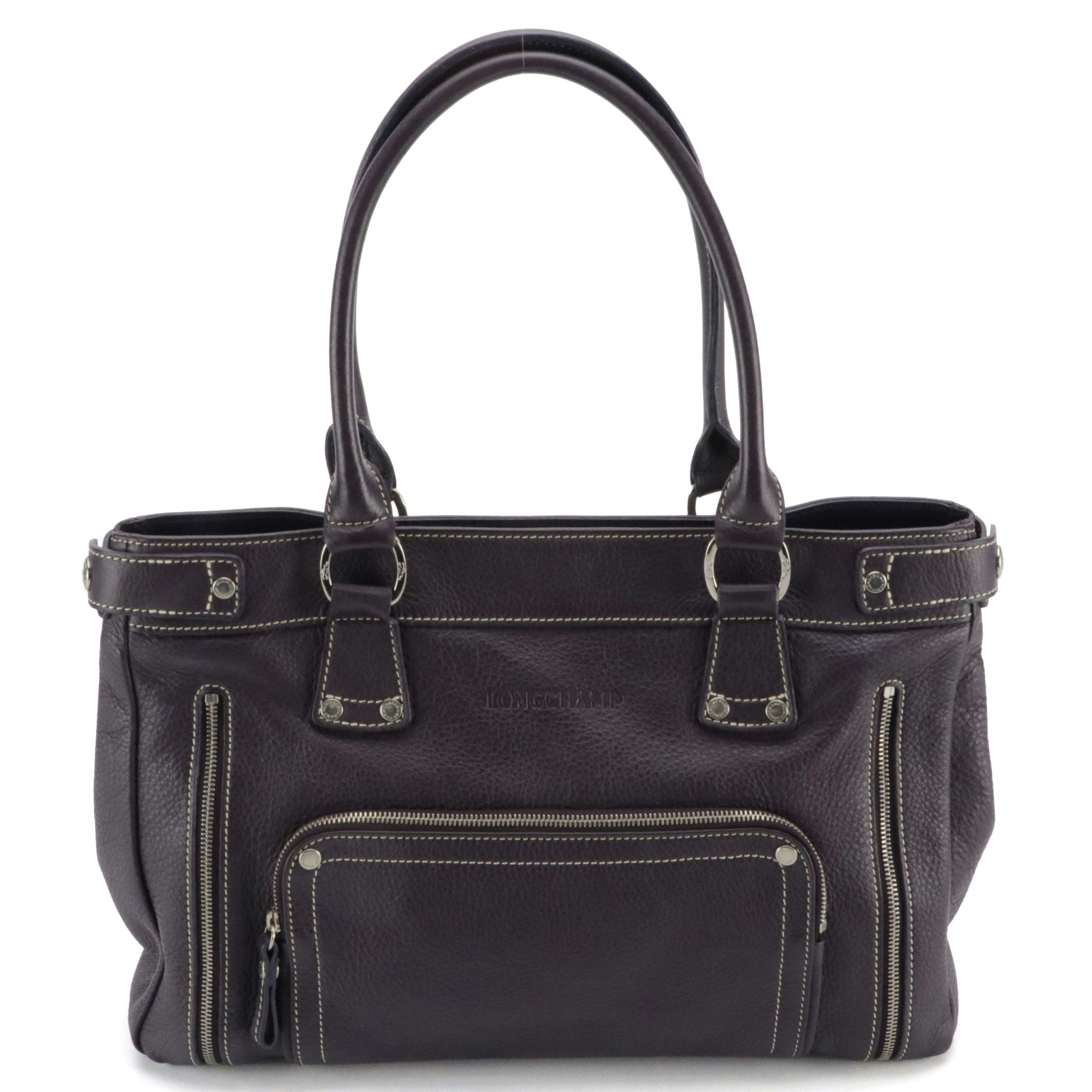 Longchamp Rodeo Luxe Shopper Tote in Dark Purple Grained Cowhide Leather